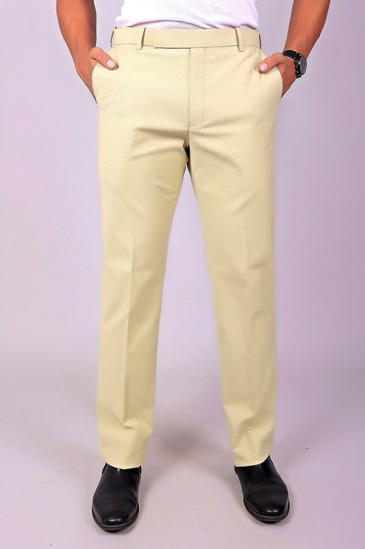 Bluebird Men's Cream Stretch Band Trousers | Swadesiicart