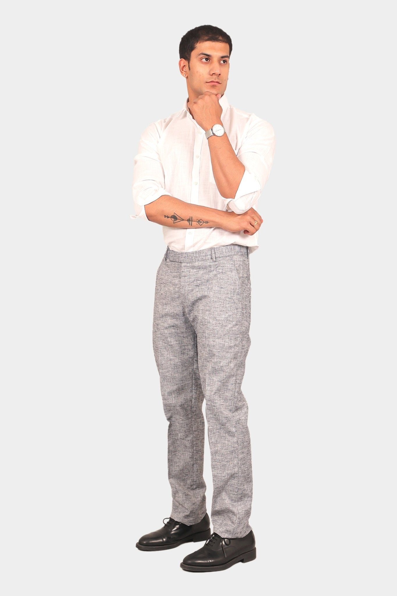 Bluebird Men's Dark Black Linen Formal Trouser | Swadesiicart