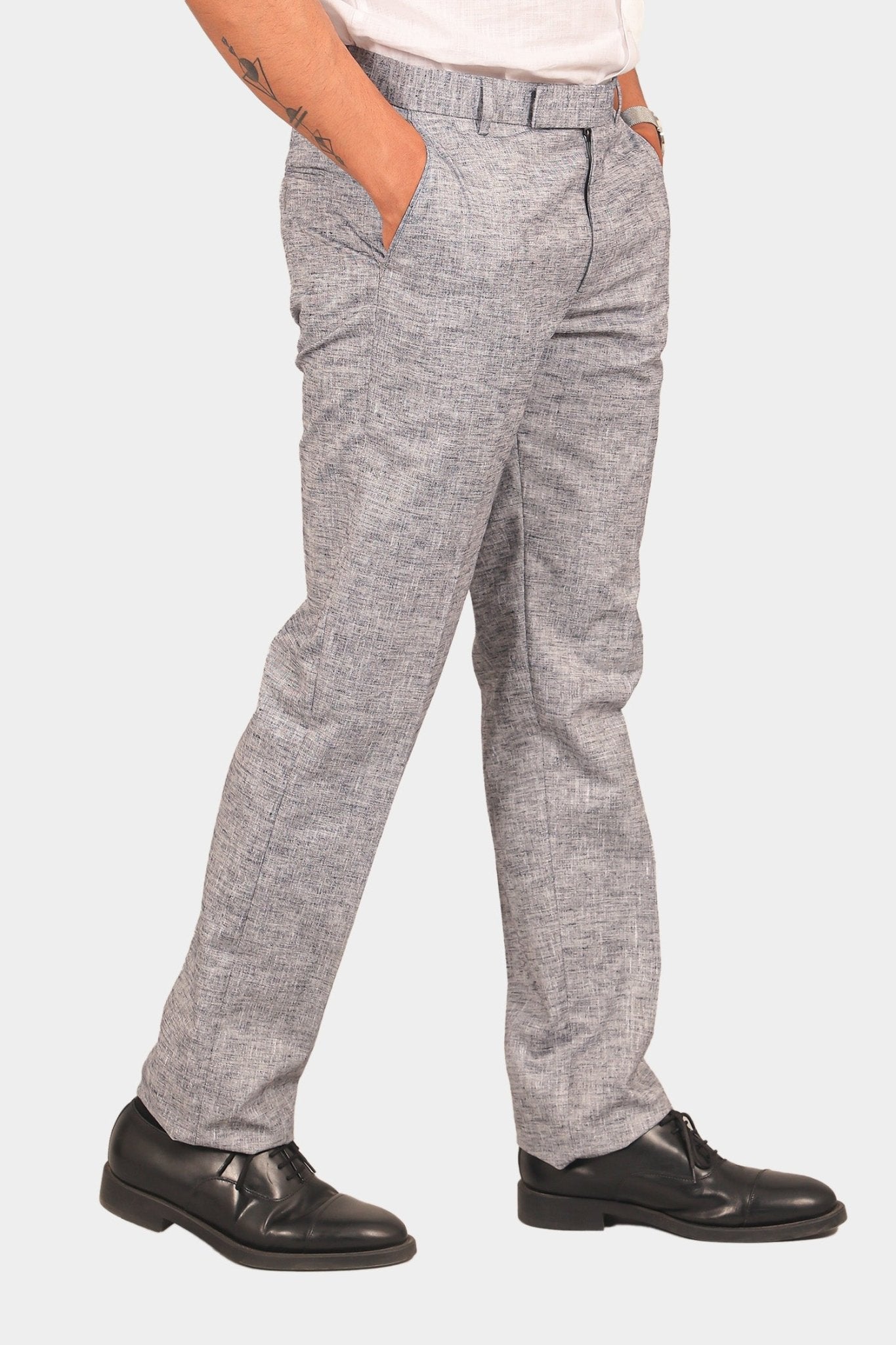 Bluebird Men's Dark Black Linen Formal Trouser | Swadesiicart