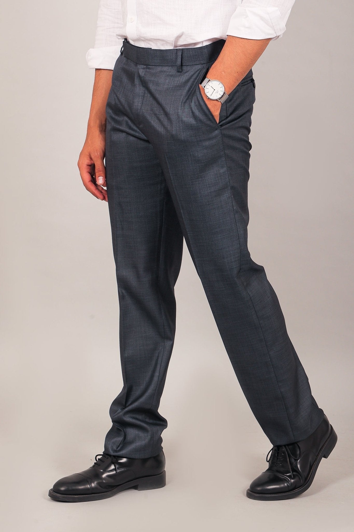 Bluebird Men's Dark Blue-Grey Formal Trousers | Swadesiicart