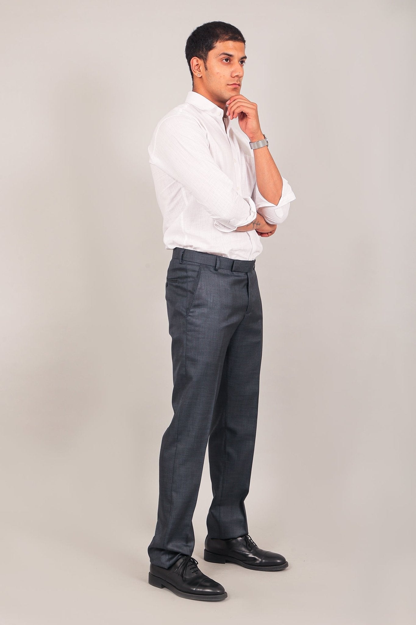 Bluebird Men's Dark Blue-Grey Formal Trousers | Swadesiicart