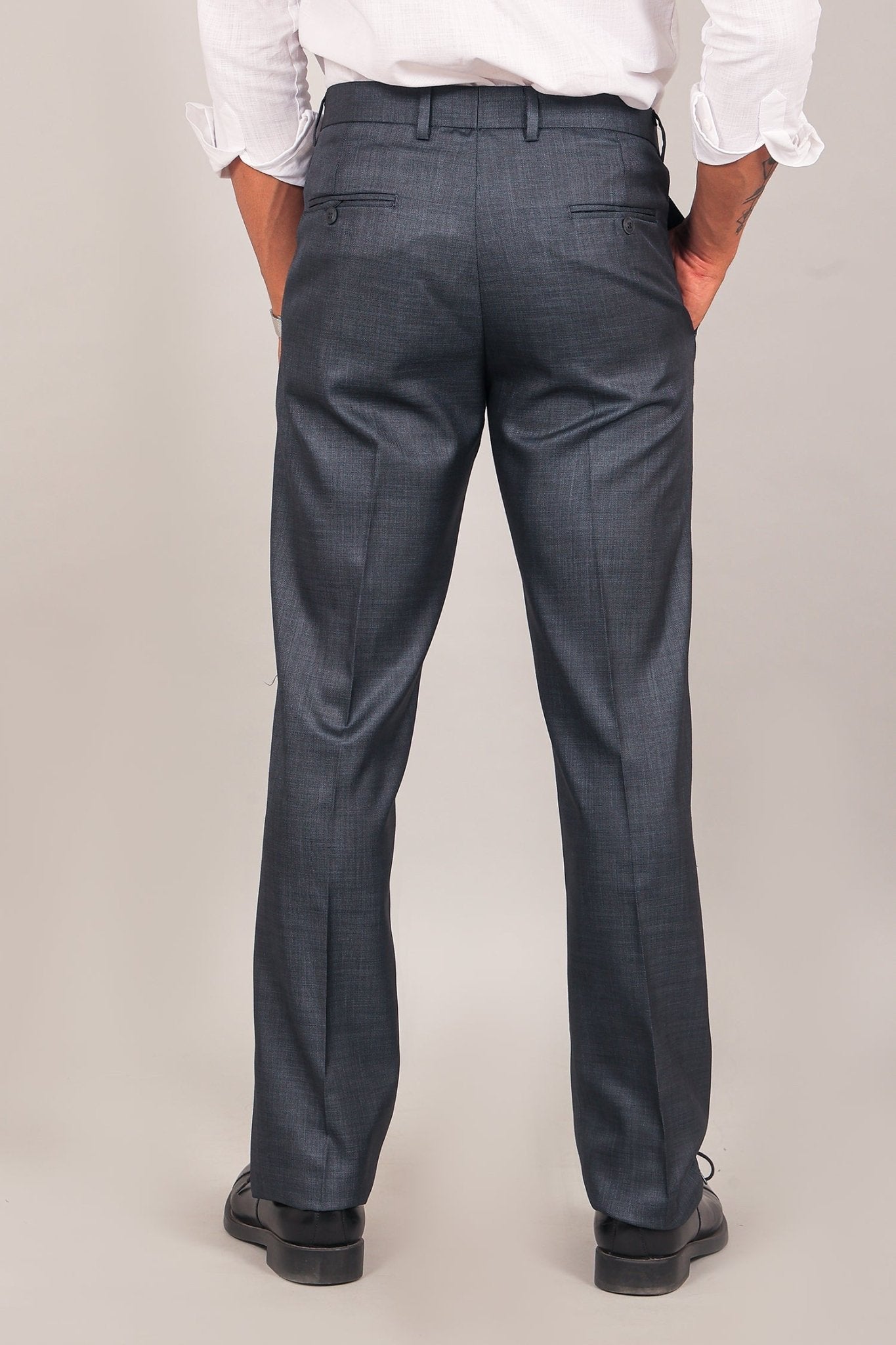 Bluebird Men's Dark Blue-Grey Formal Trousers | Swadesiicart