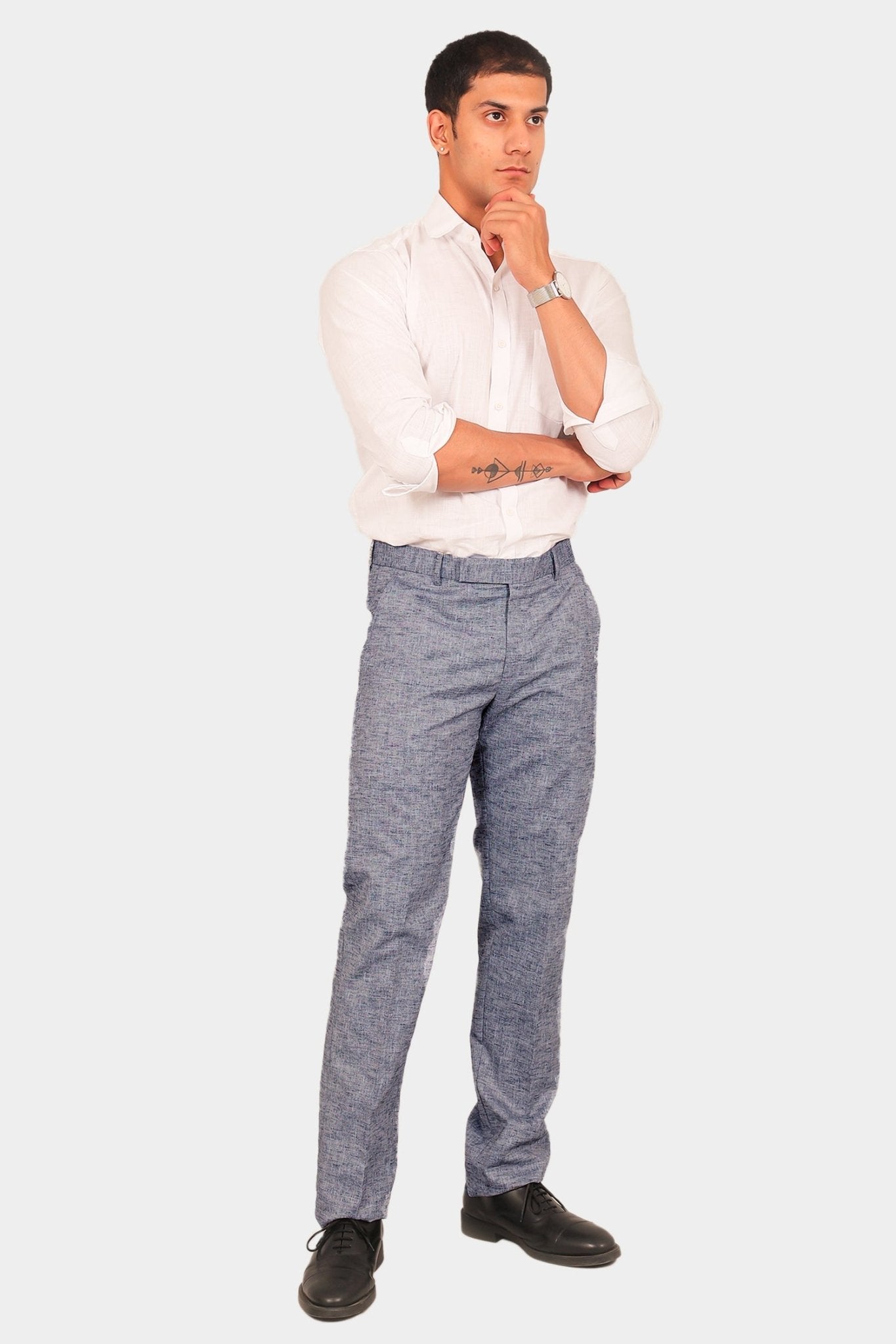 Bluebird Men's Dark Blue Linen Formal Trouser | Swadesiicart