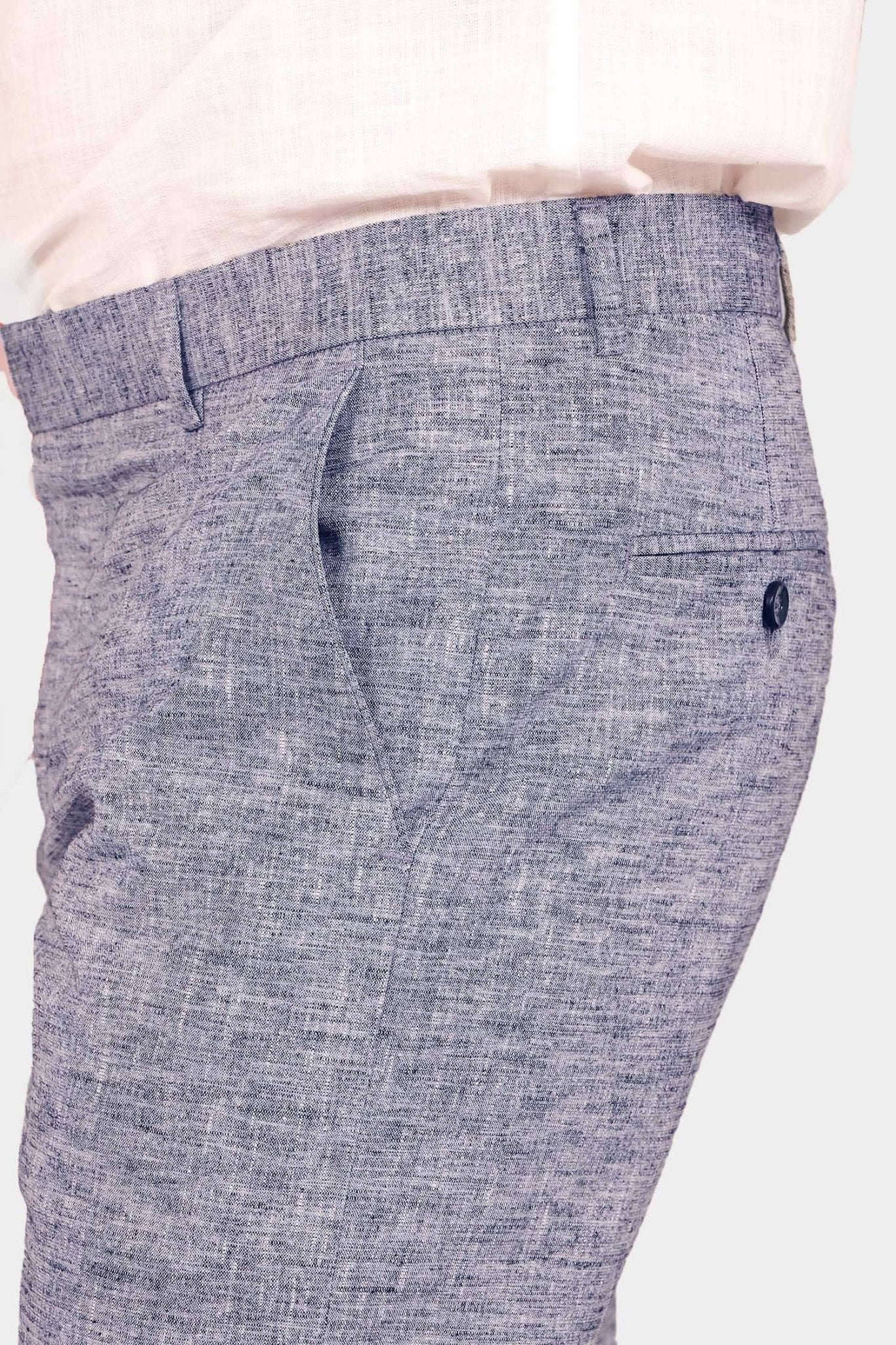 Bluebird Men's Dark Blue Linen Formal Trouser | Swadesiicart