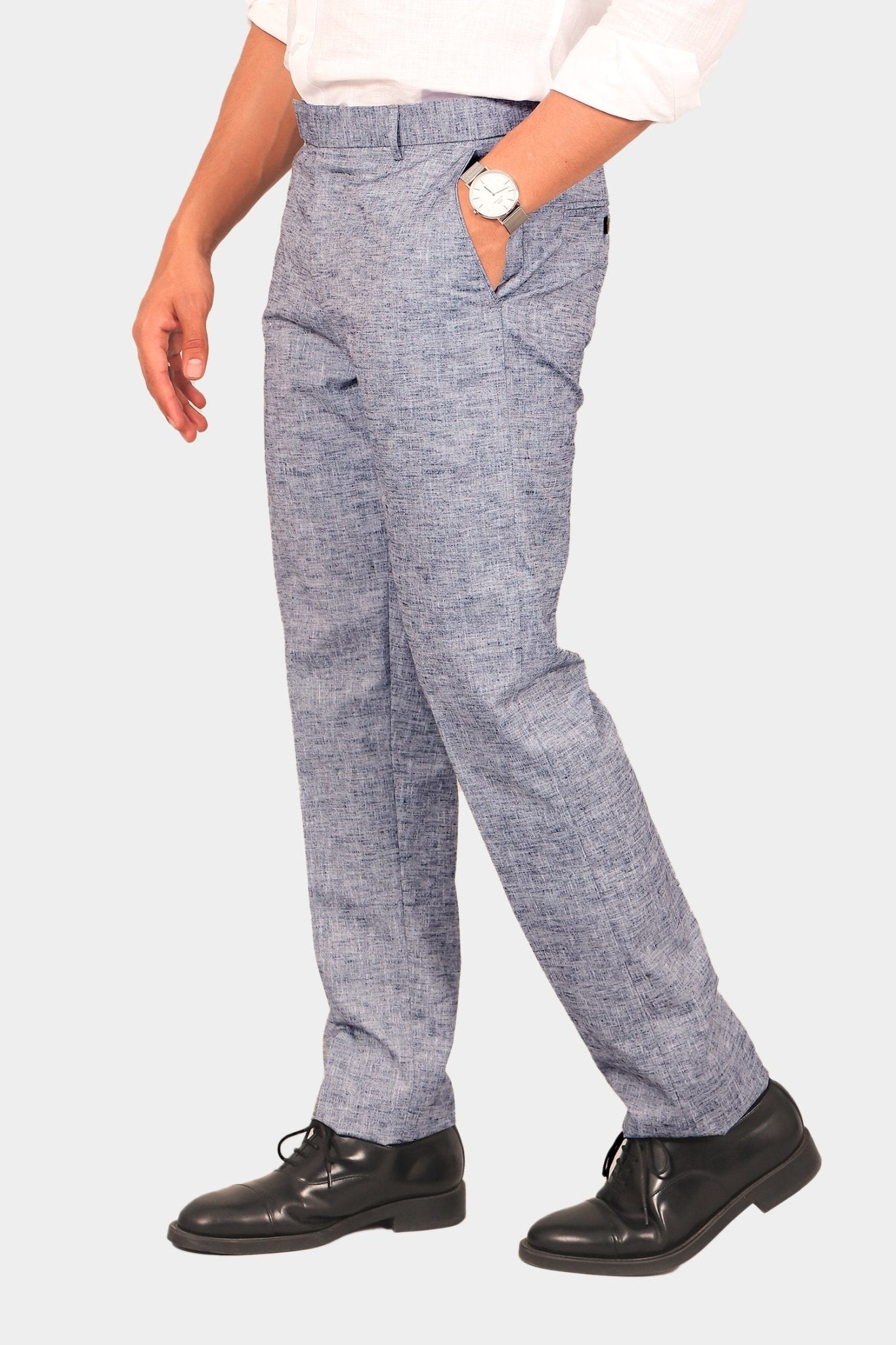 Bluebird Men's Dark Blue Linen Formal Trouser | Swadesiicart