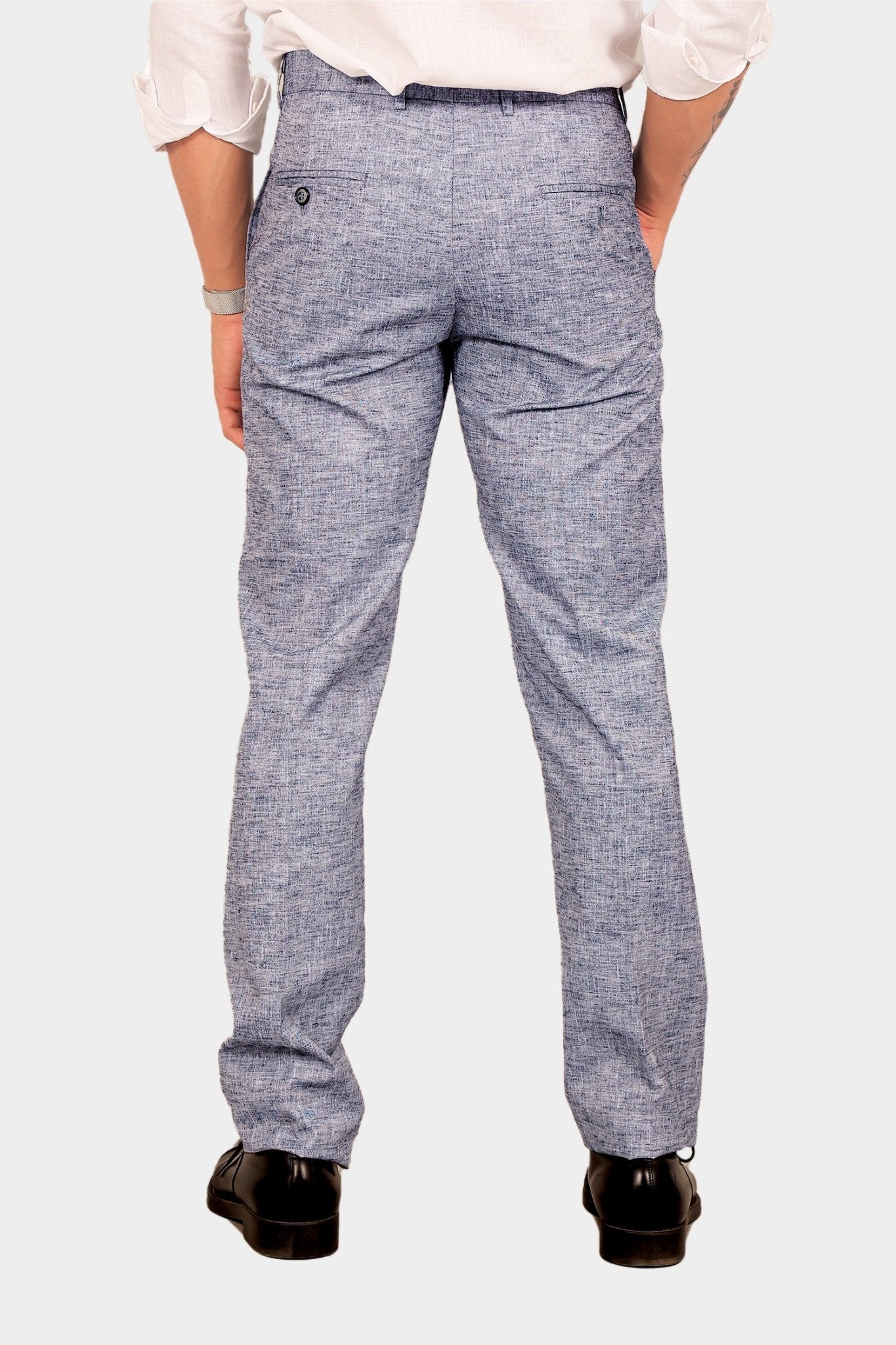 Bluebird Men's Dark Blue Linen Formal Trouser | Swadesiicart