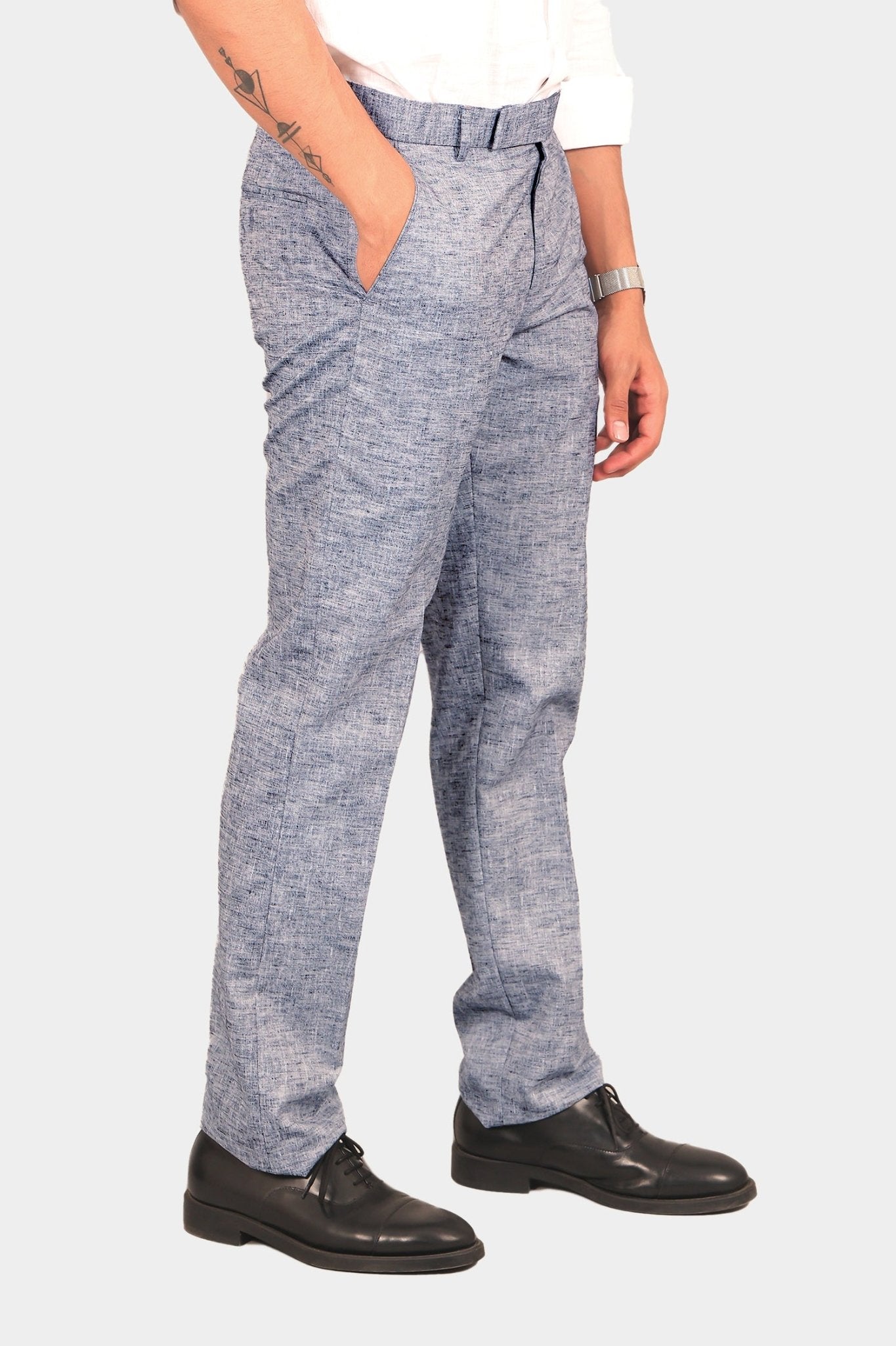 Bluebird Men's Dark Blue Linen Formal Trouser | Swadesiicart
