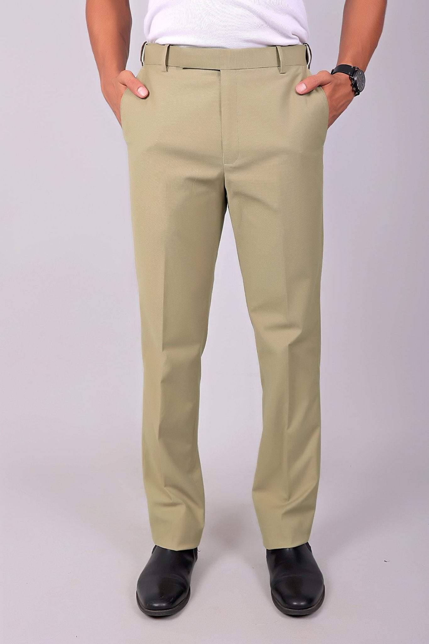 Bluebird Men's Ecru Stretch Band Trousers | Swadesiicart