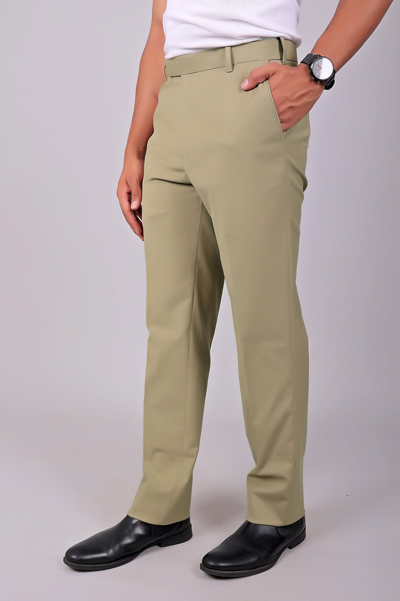 Bluebird Men's Ecru Stretch Band Trousers | Swadesiicart