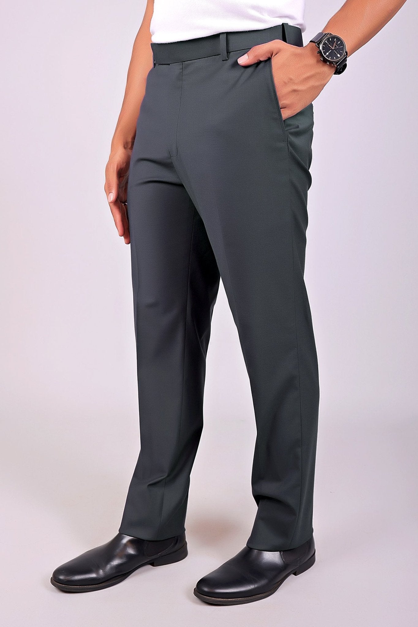 Bluebird Men's Iron Grey Stretch Band Trousers | Swadesiicart