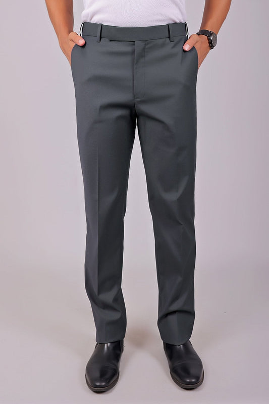Bluebird Men's Iron Grey Stretch Band Trousers | Swadesiicart