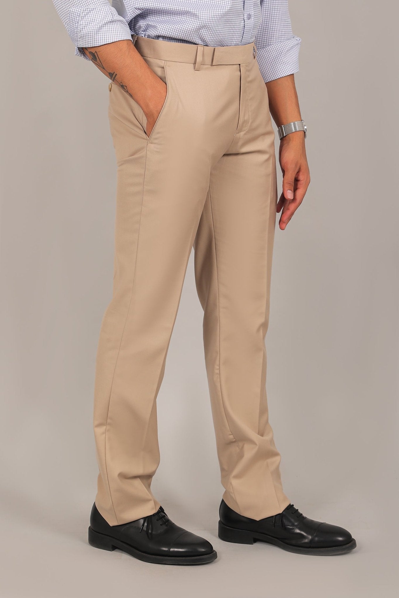 Bluebird Men's Khaki Textured Formal Trousers | Swadesiicart