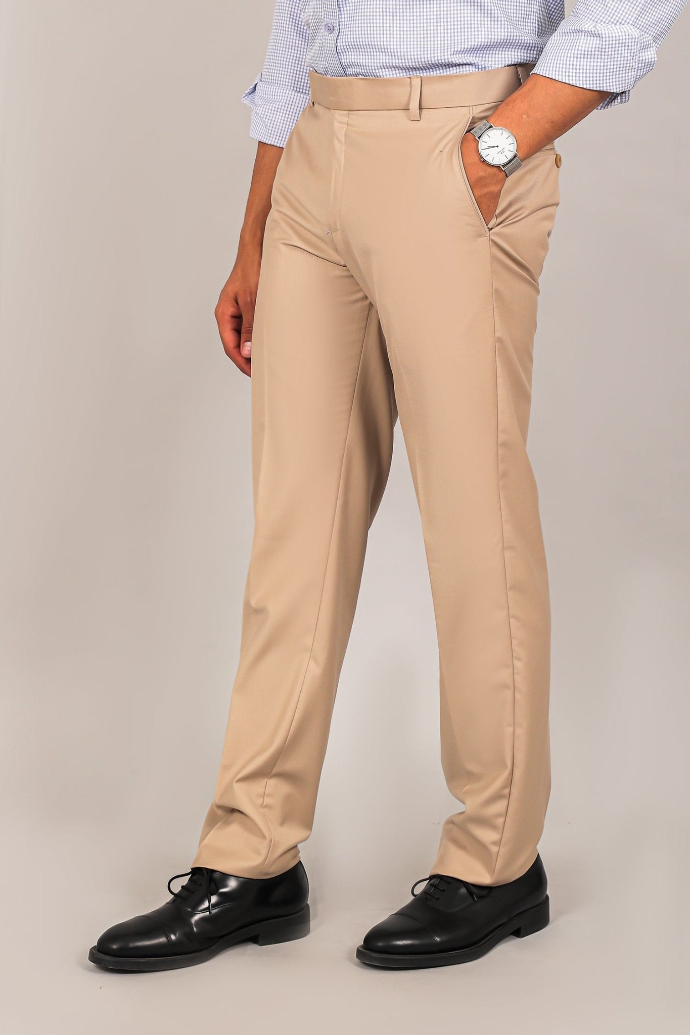Bluebird Men's Khaki Textured Formal Trousers | Swadesiicart