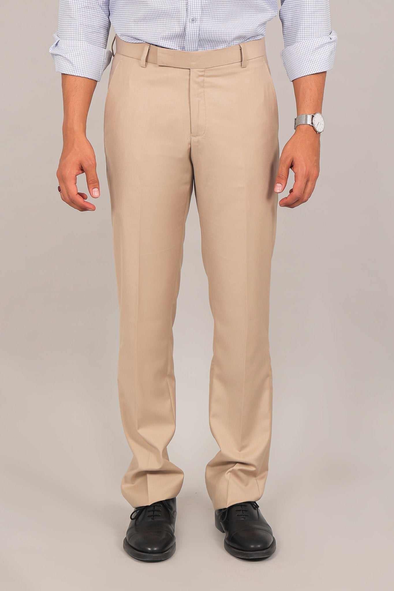 Bluebird Men's Khaki Textured Formal Trousers | Swadesiicart