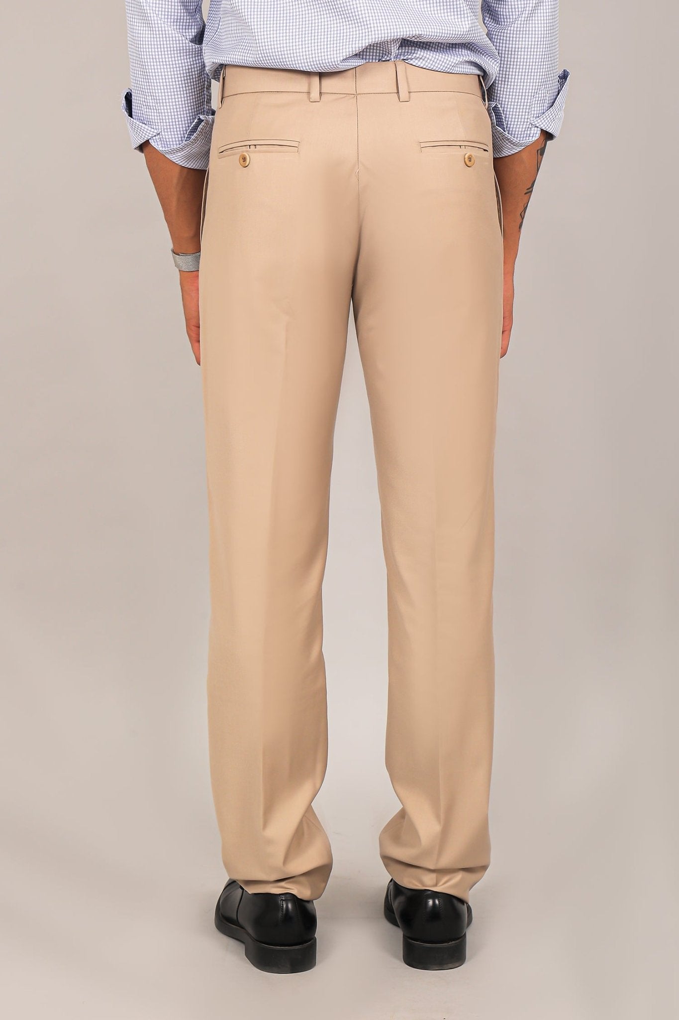 Bluebird Men's Khaki Textured Formal Trousers | Swadesiicart