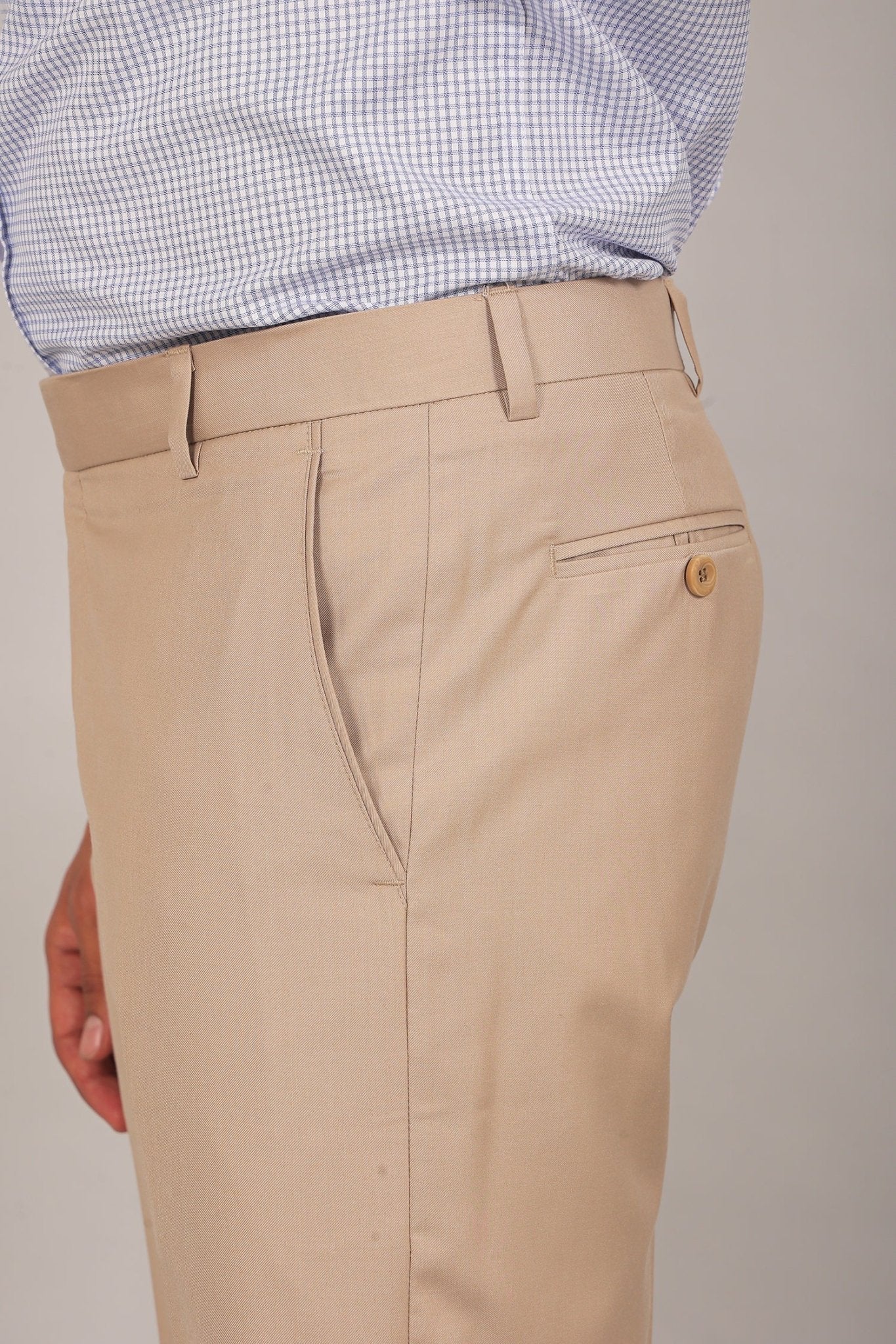 Bluebird Men's Khaki Textured Formal Trousers | Swadesiicart
