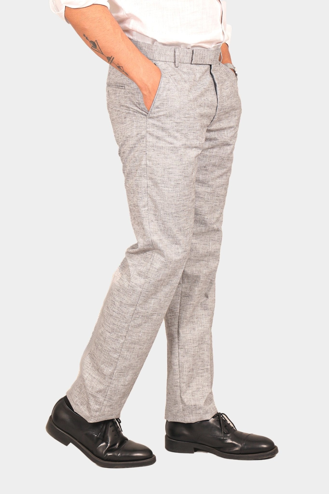 Bluebird Men's Light Black Linen Formal Trouser | Swadesiicart