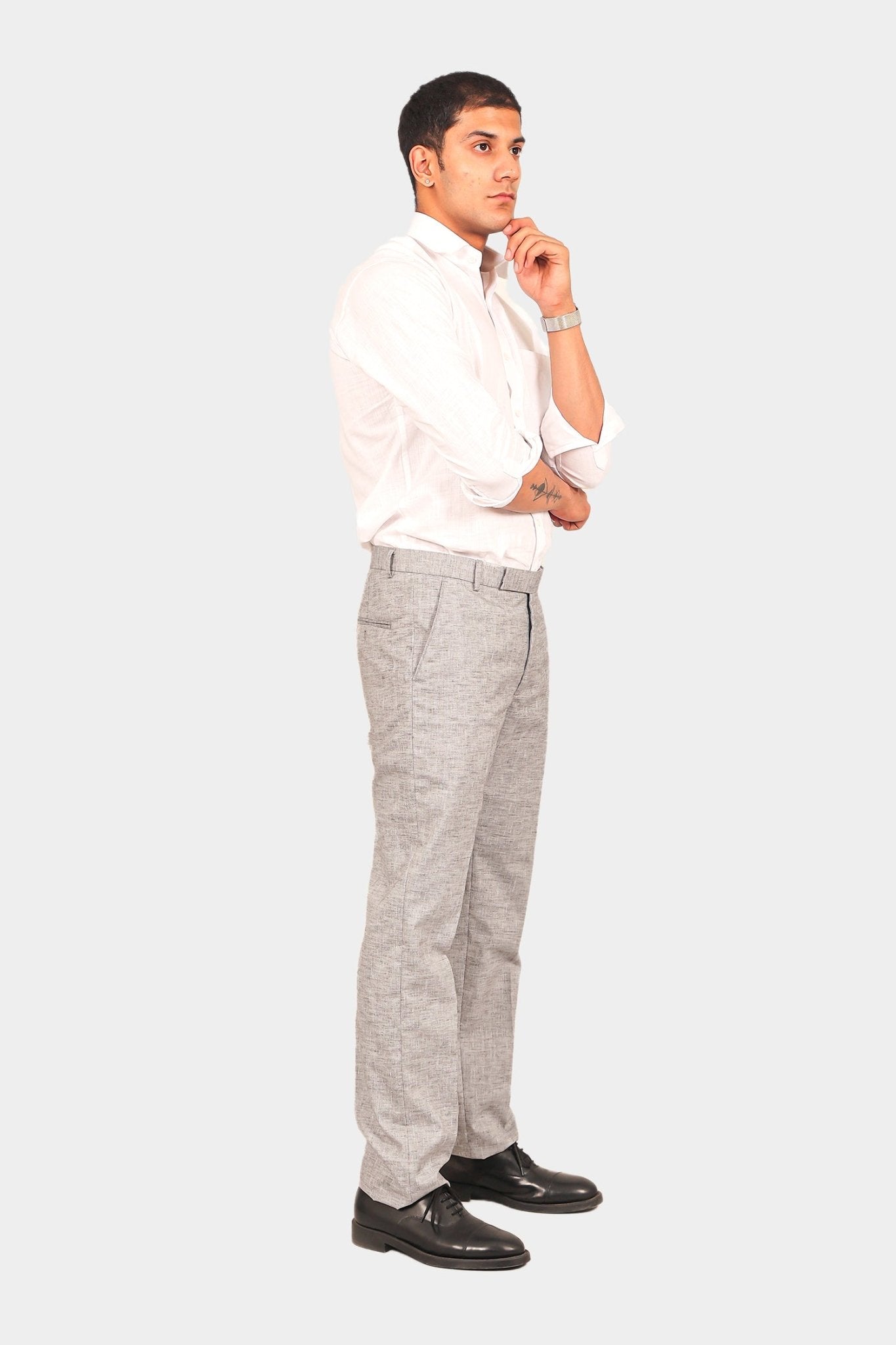 Bluebird Men's Light Black Linen Formal Trouser | Swadesiicart