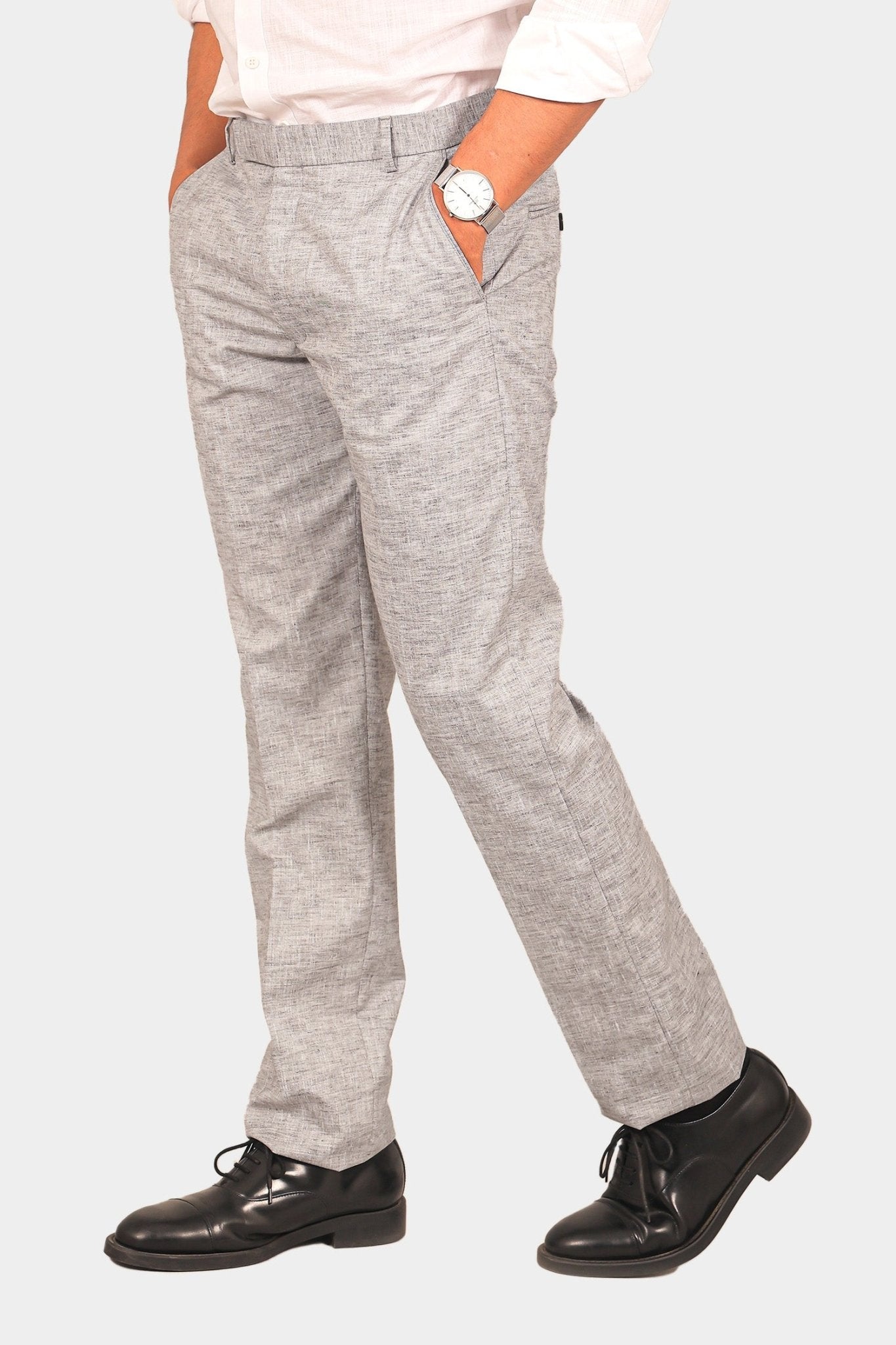 Bluebird Men's Light Black Linen Formal Trouser | Swadesiicart