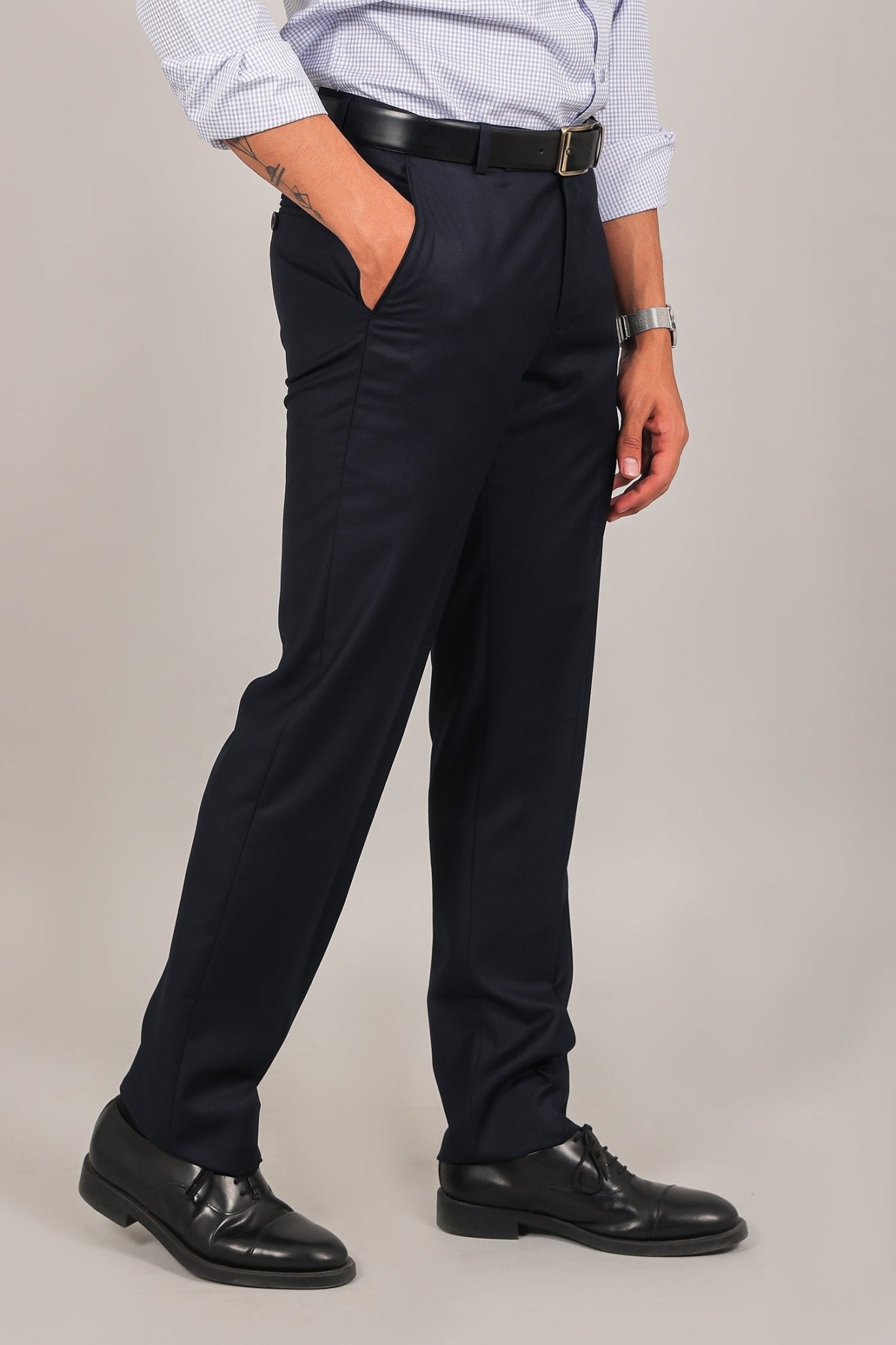 Bluebird Men's Navy Blue Formal Trouser | Swadesiicart