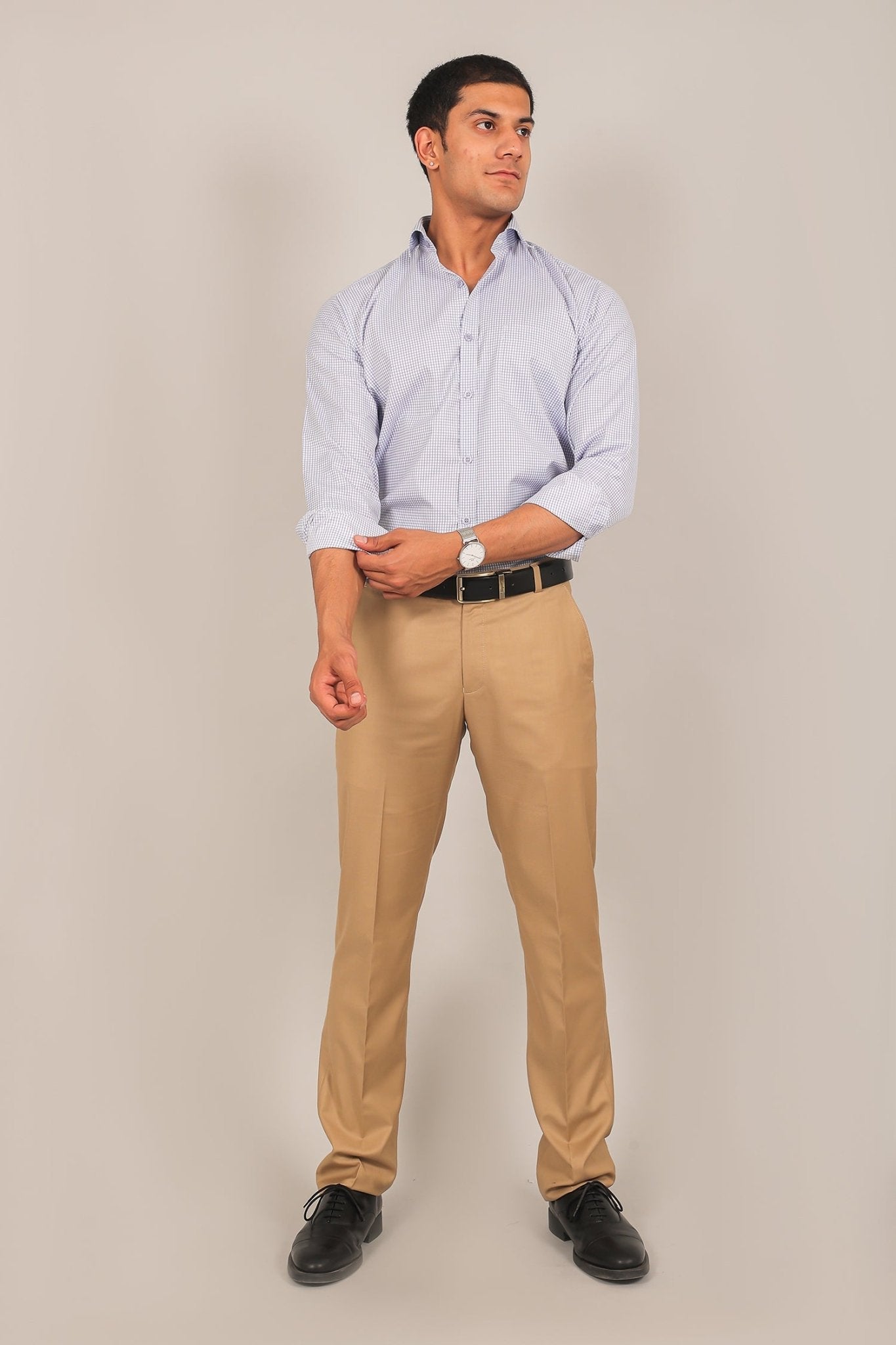 Bluebird Men's Sand Brown Formal Trouser | Swadesiicart