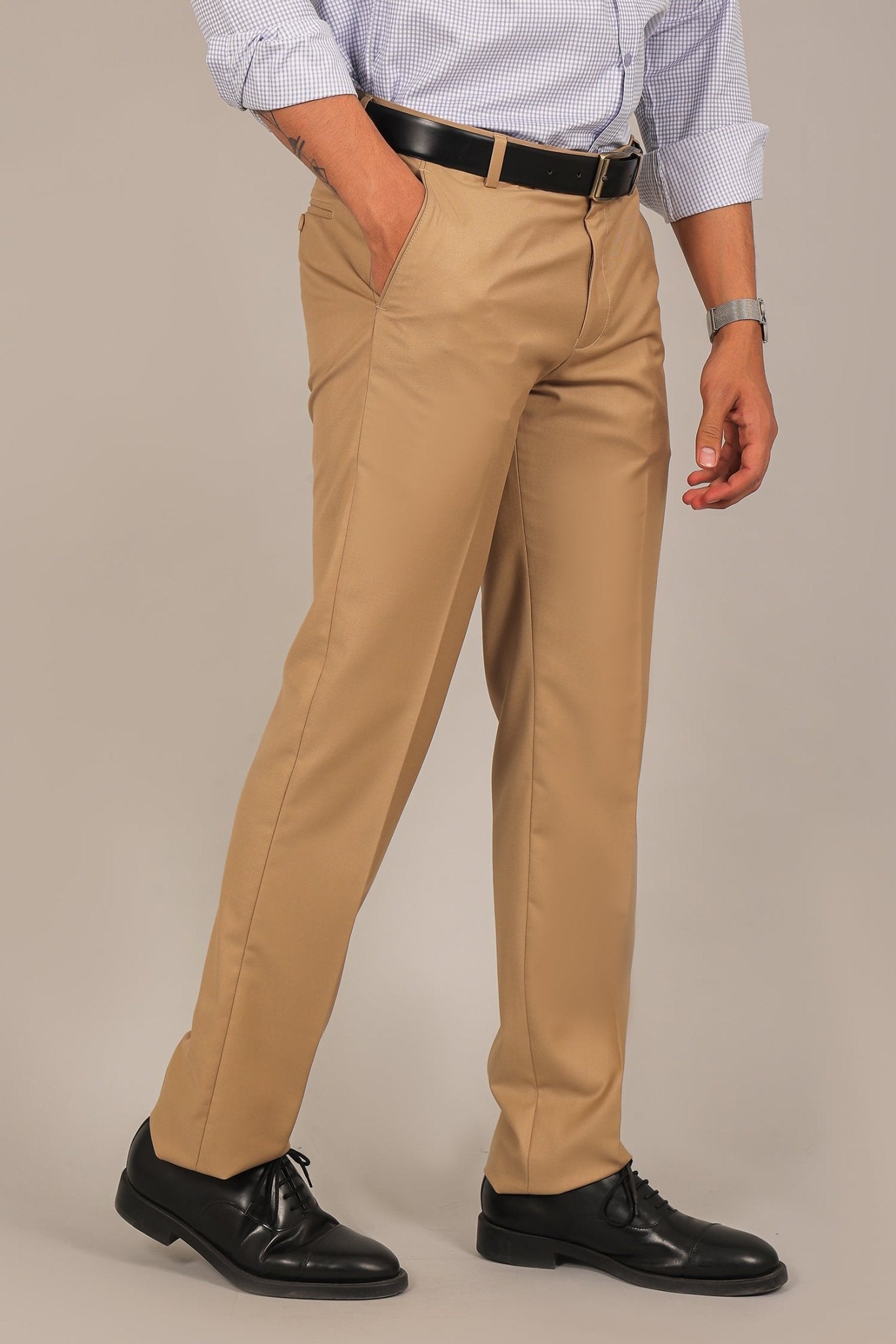 Bluebird Men's Sand Brown Formal Trouser | Swadesiicart
