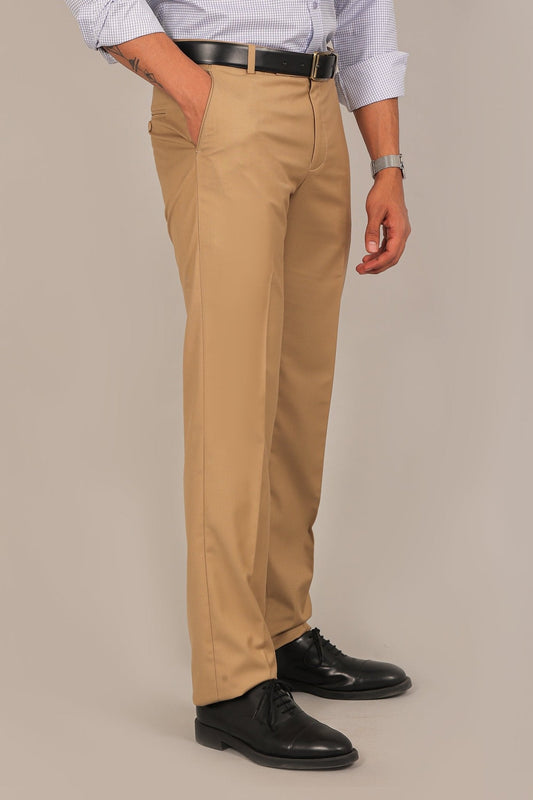 Bluebird Men's Sand Brown Formal Trouser | Swadesiicart