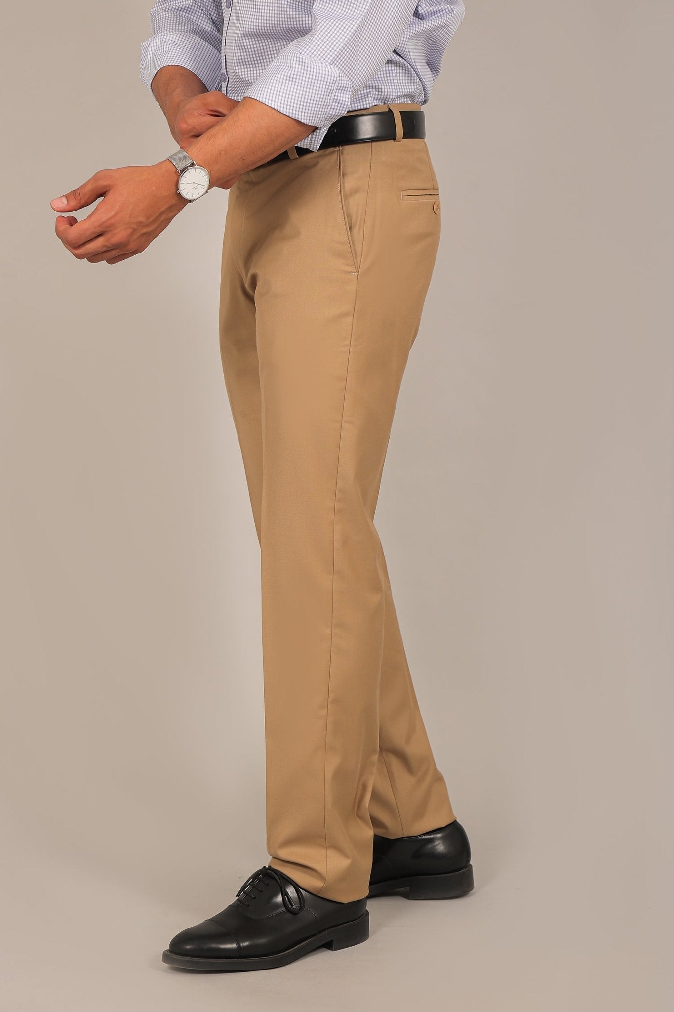 Bluebird Men's Sand Brown Formal Trouser | Swadesiicart