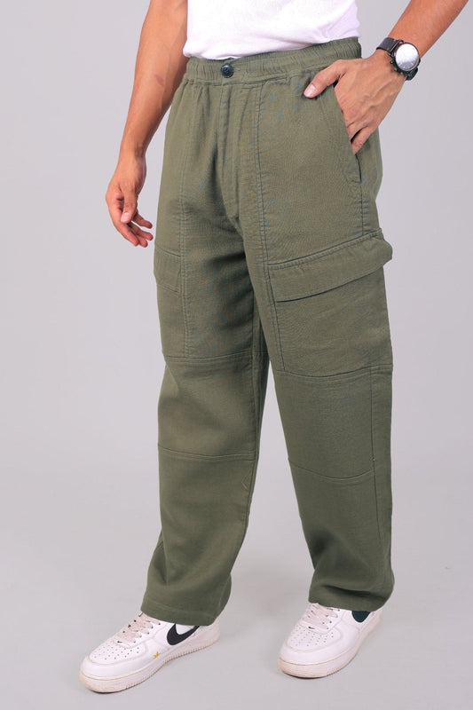 Bluebird Men's Slim Fit Cotton Cargo Pant Army Green | Swadesiicart