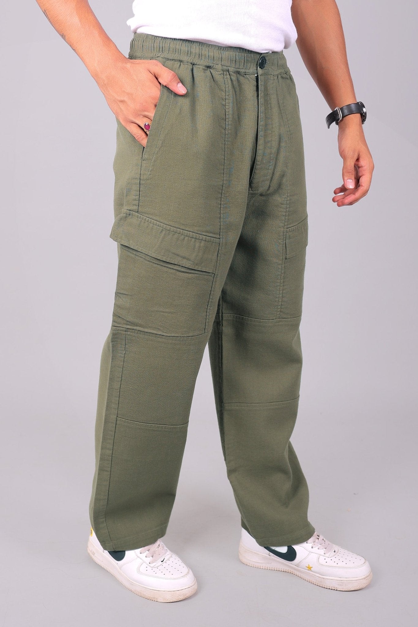 Bluebird Men's Slim Fit Cotton Cargo Pant Army Green | Swadesiicart