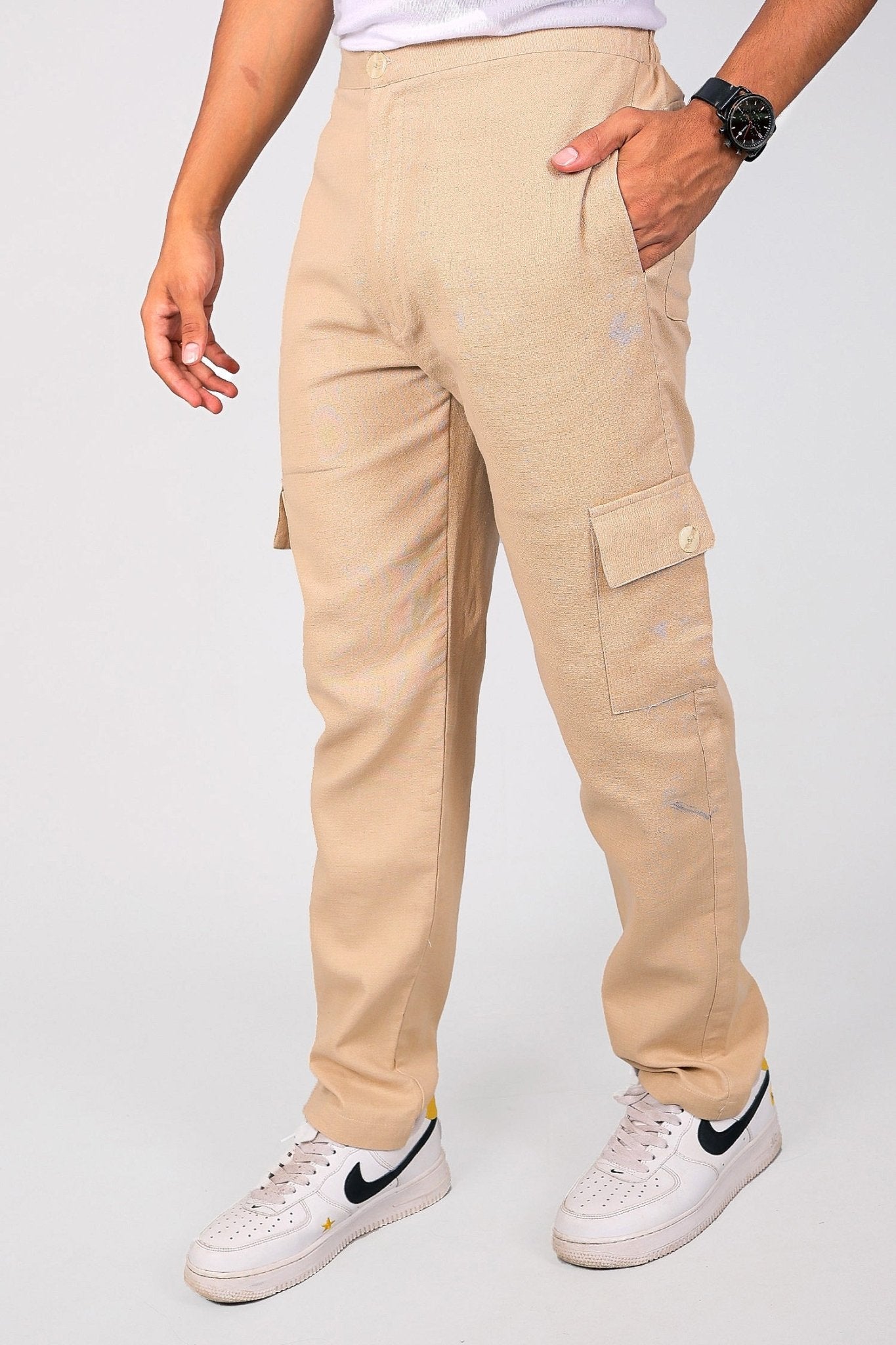 Bluebird Men's Slim Fit Cotton Cargo Pant Beige | Swadesiicart