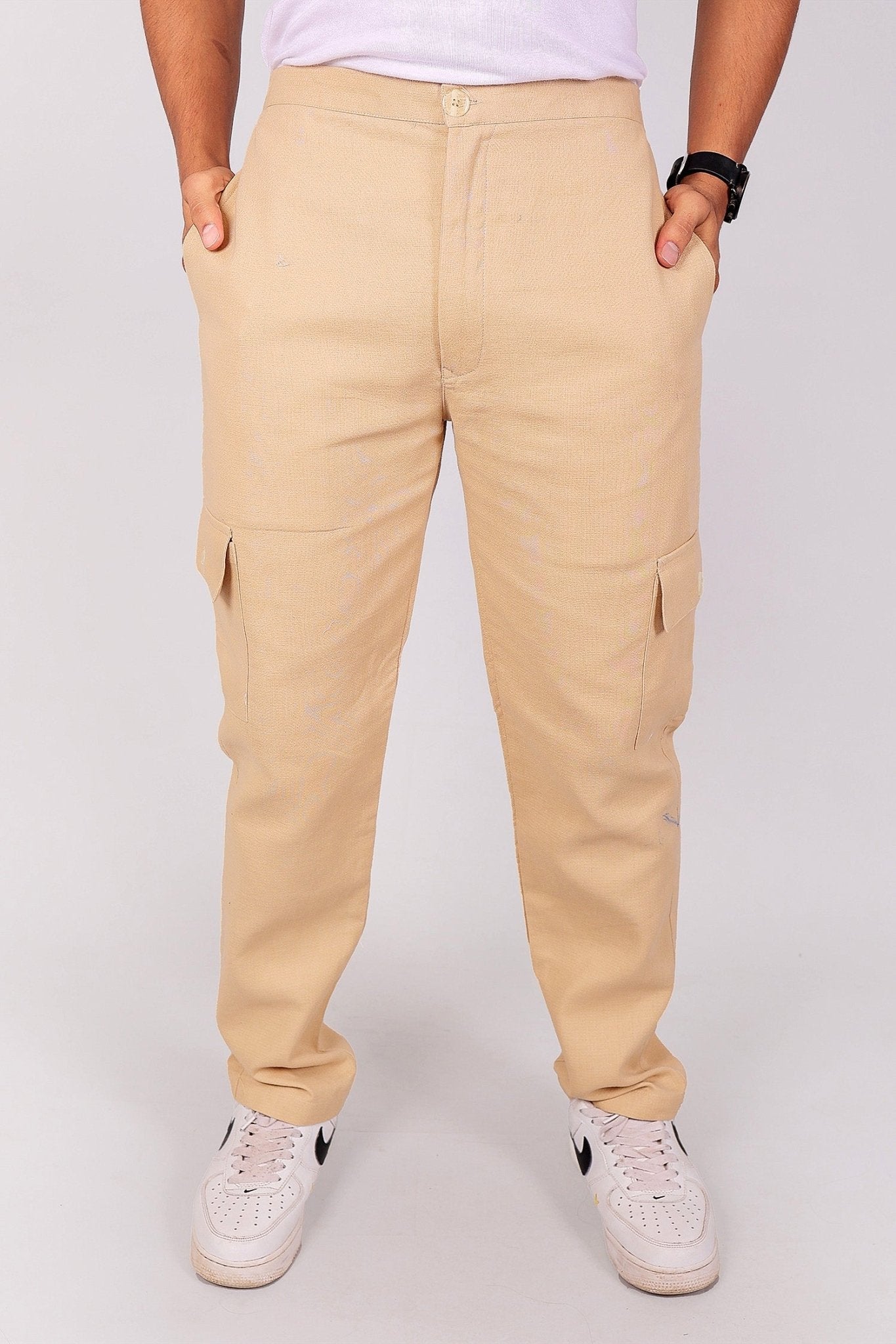 Bluebird Men's Slim Fit Cotton Cargo Pant Beige | Swadesiicart