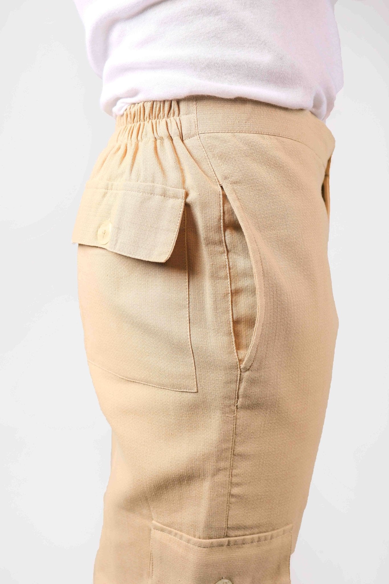 Bluebird Men's Slim Fit Cotton Cargo Pant Beige | Swadesiicart