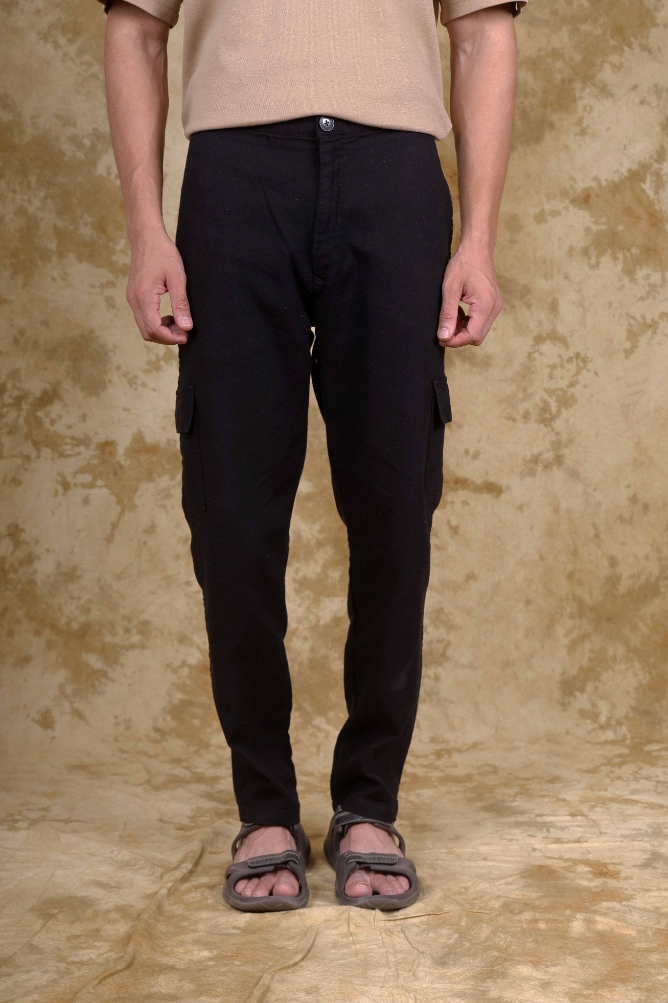 Bluebird Men's Slim Fit Cotton Cargo Pant Black | Swadesiicart