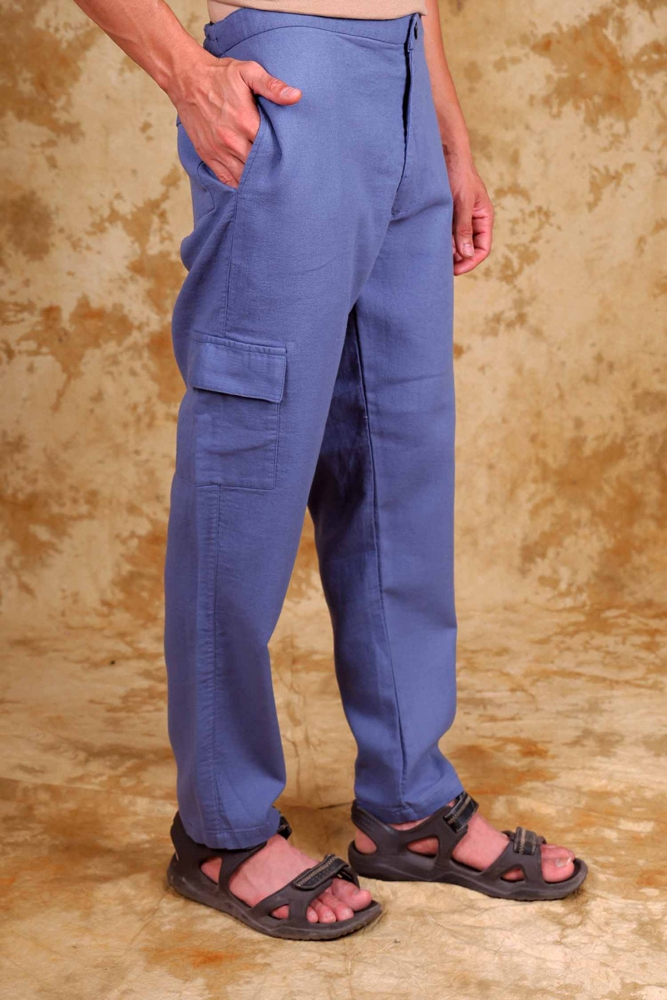 Bluebird Men's Slim Fit Cotton Cargo Pant Blue | Swadesiicart