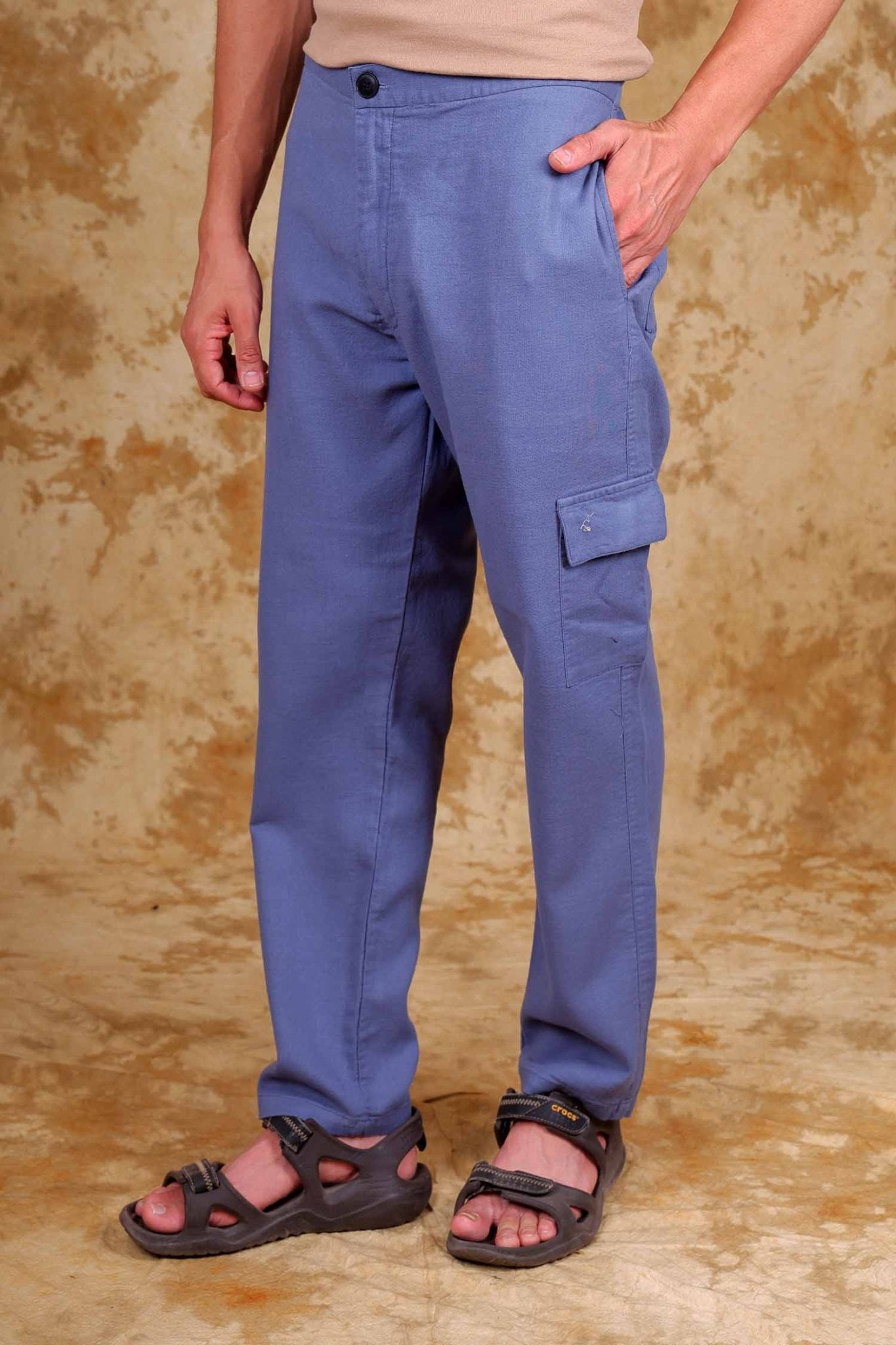 Bluebird Men's Slim Fit Cotton Cargo Pant Blue | Swadesiicart