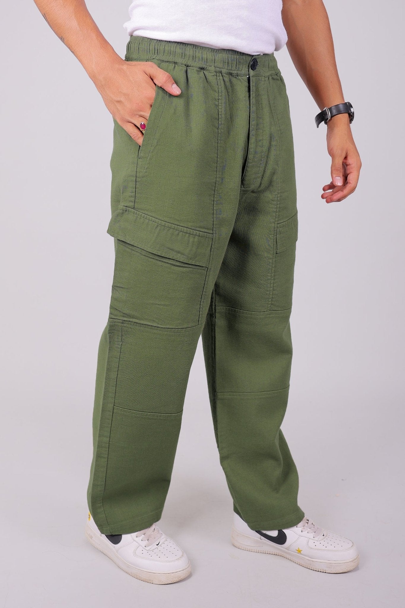 Bluebird Men's Slim Fit Cotton Cargo Pant Green | Swadesiicart