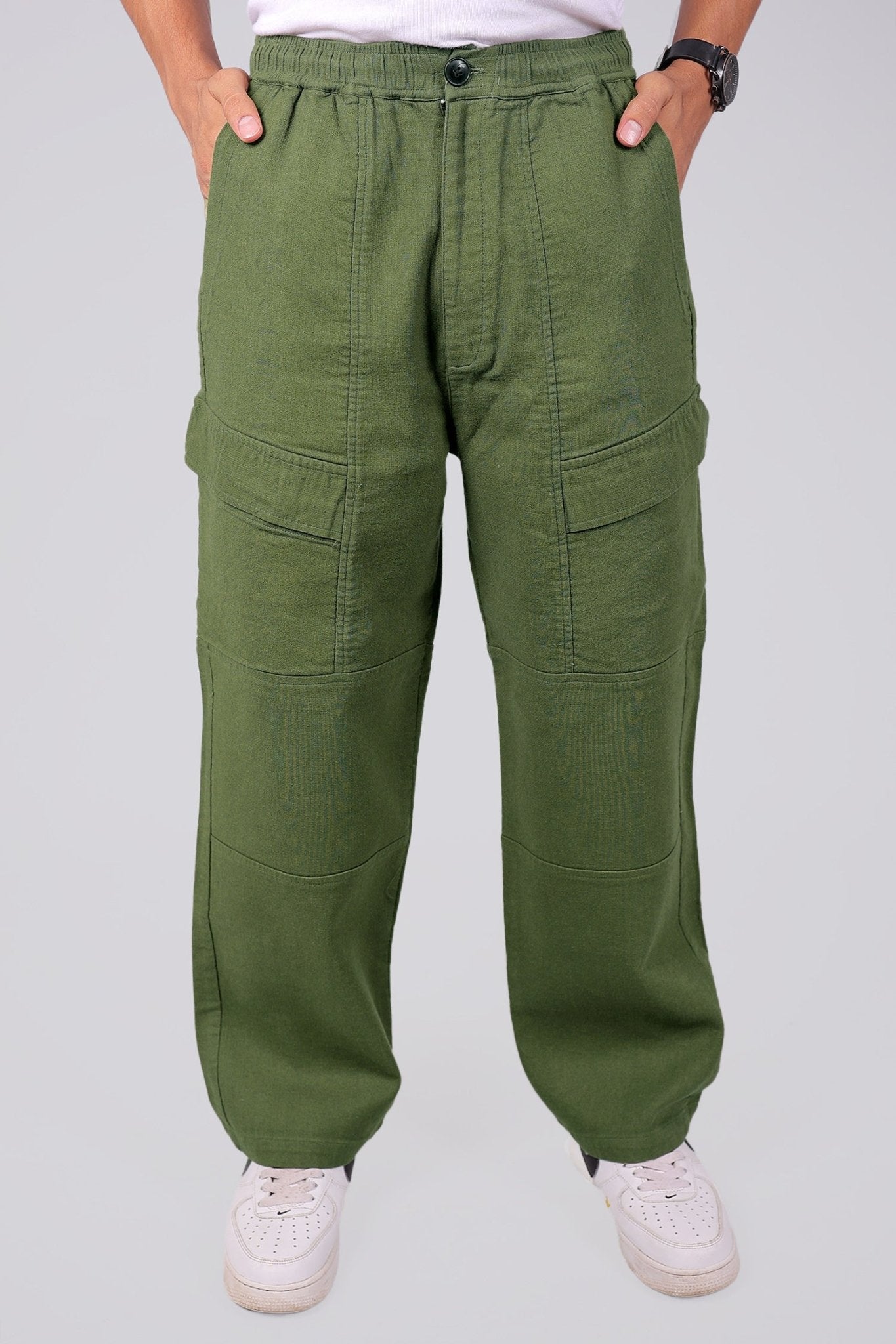 Bluebird Men's Slim Fit Cotton Cargo Pant Green | Swadesiicart