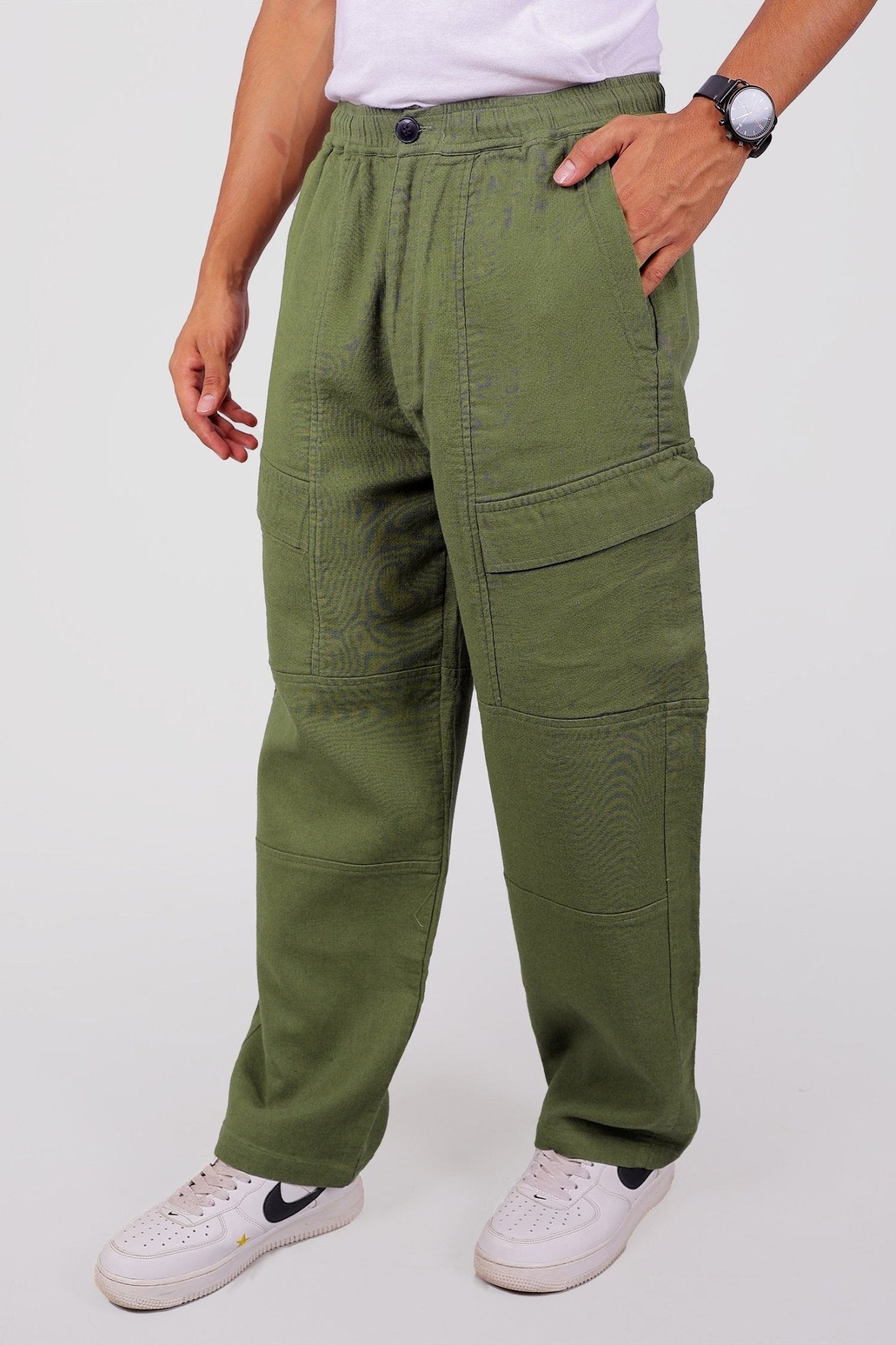Bluebird Men's Slim Fit Cotton Cargo Pant Green | Swadesiicart