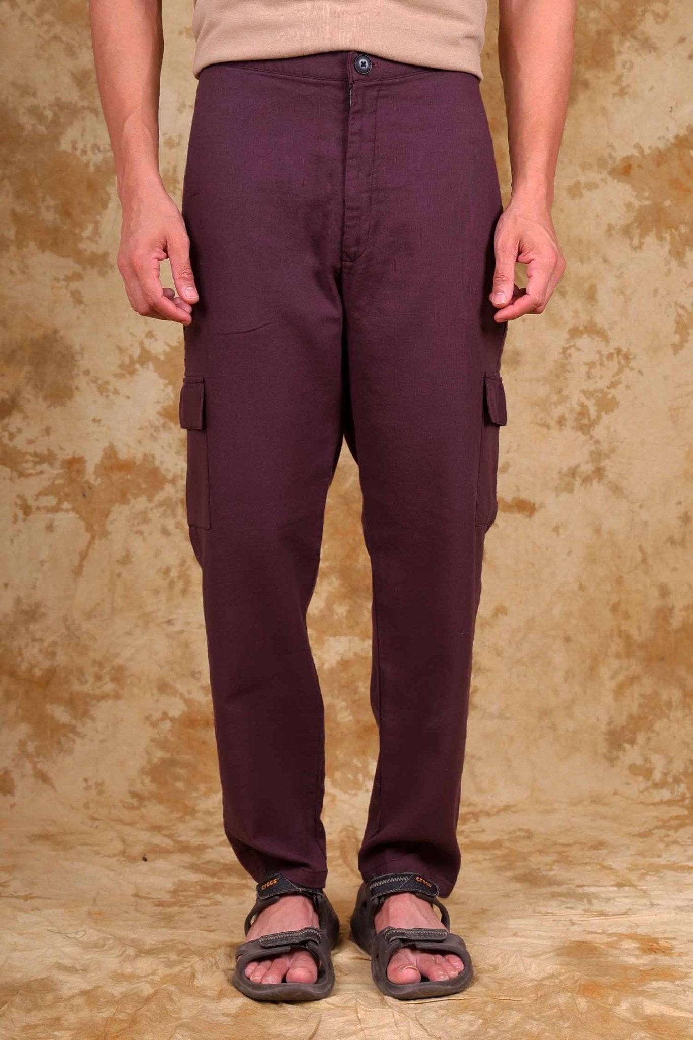 Bluebird Men's Slim Fit Cotton Cargo Pant Maroon | Swadesiicart