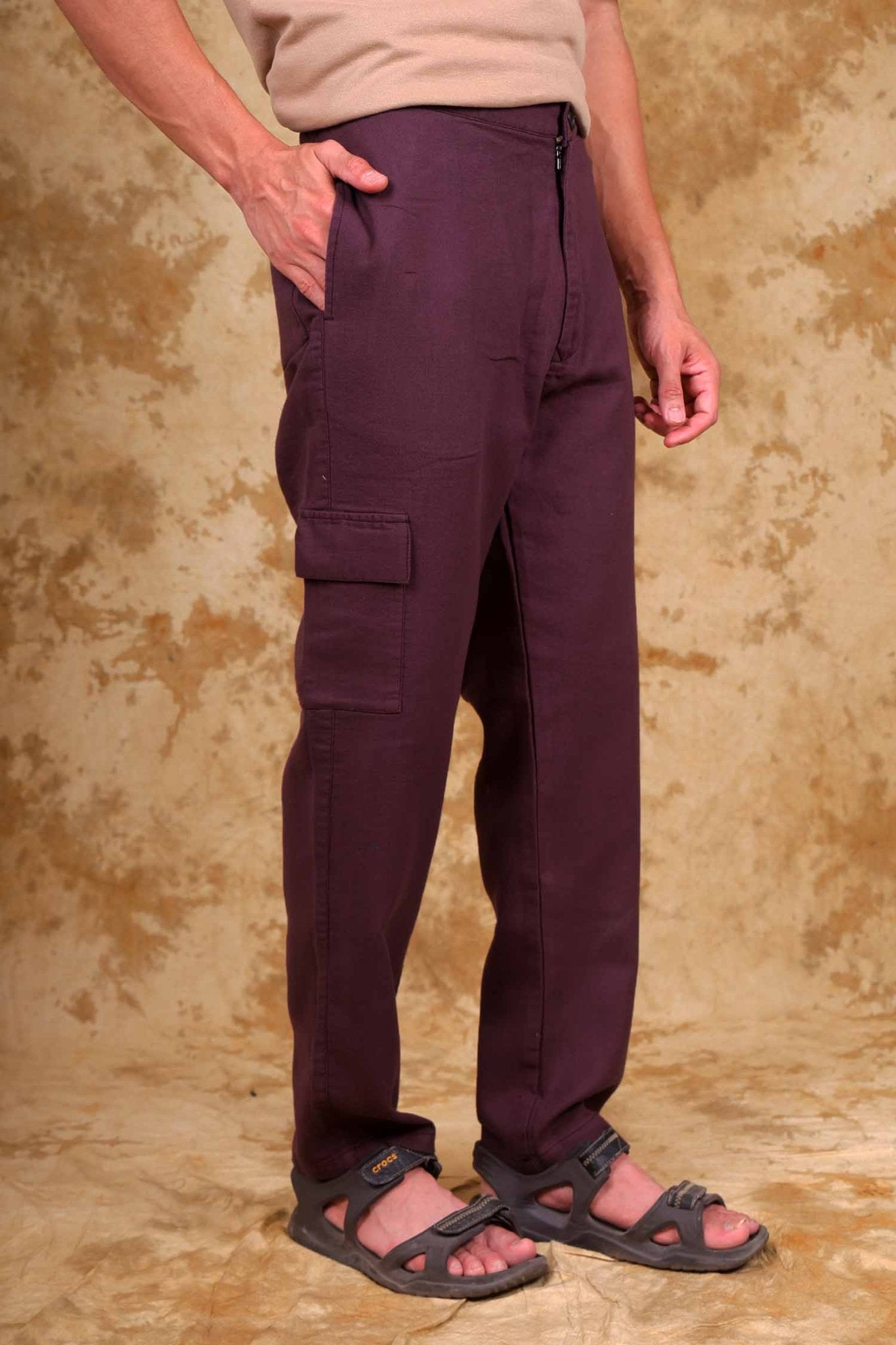 Bluebird Men's Slim Fit Cotton Cargo Pant Maroon | Swadesiicart