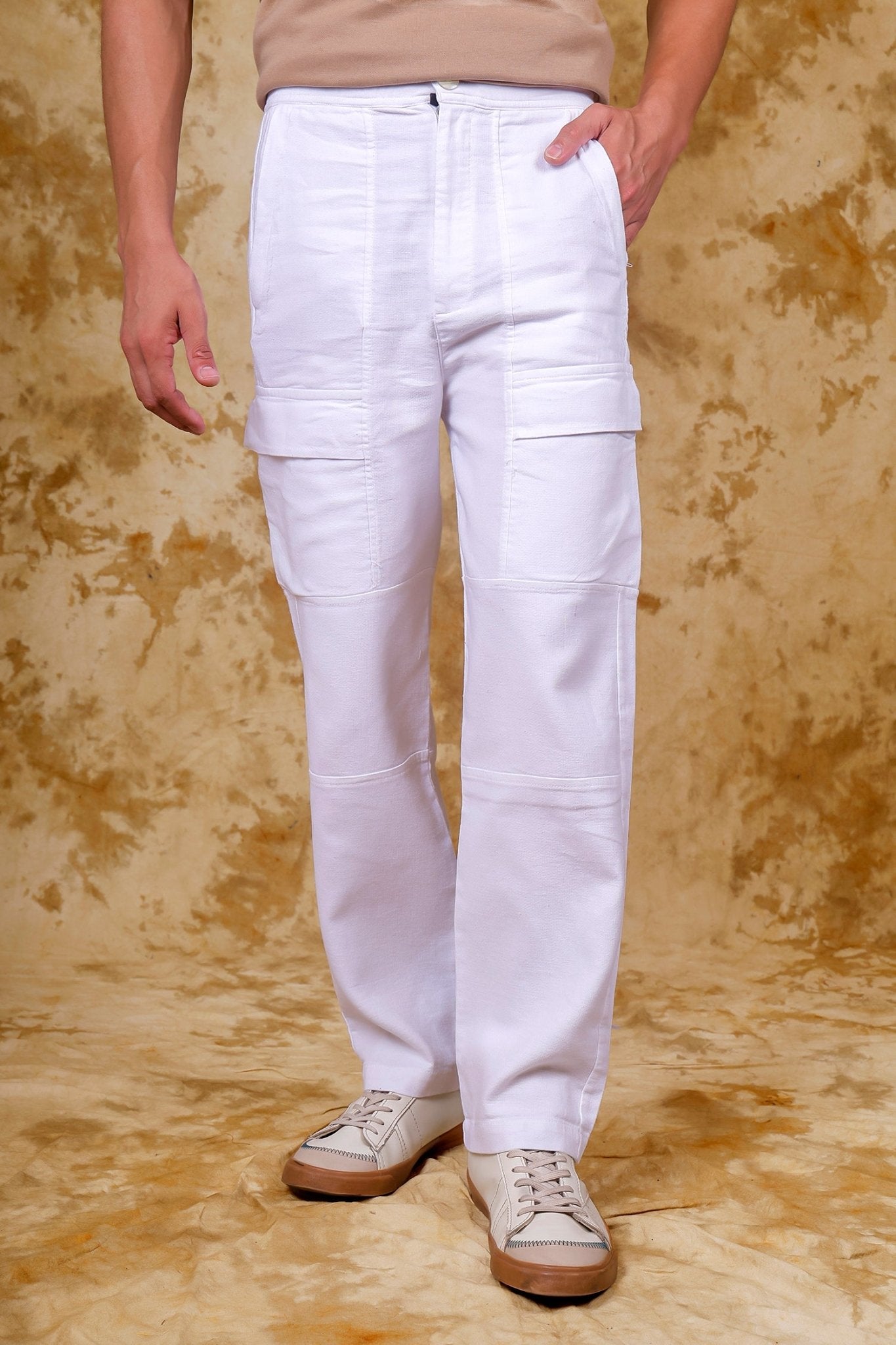 Bluebird Men's Slim Fit Cotton Cargo Pant White | Swadesiicart