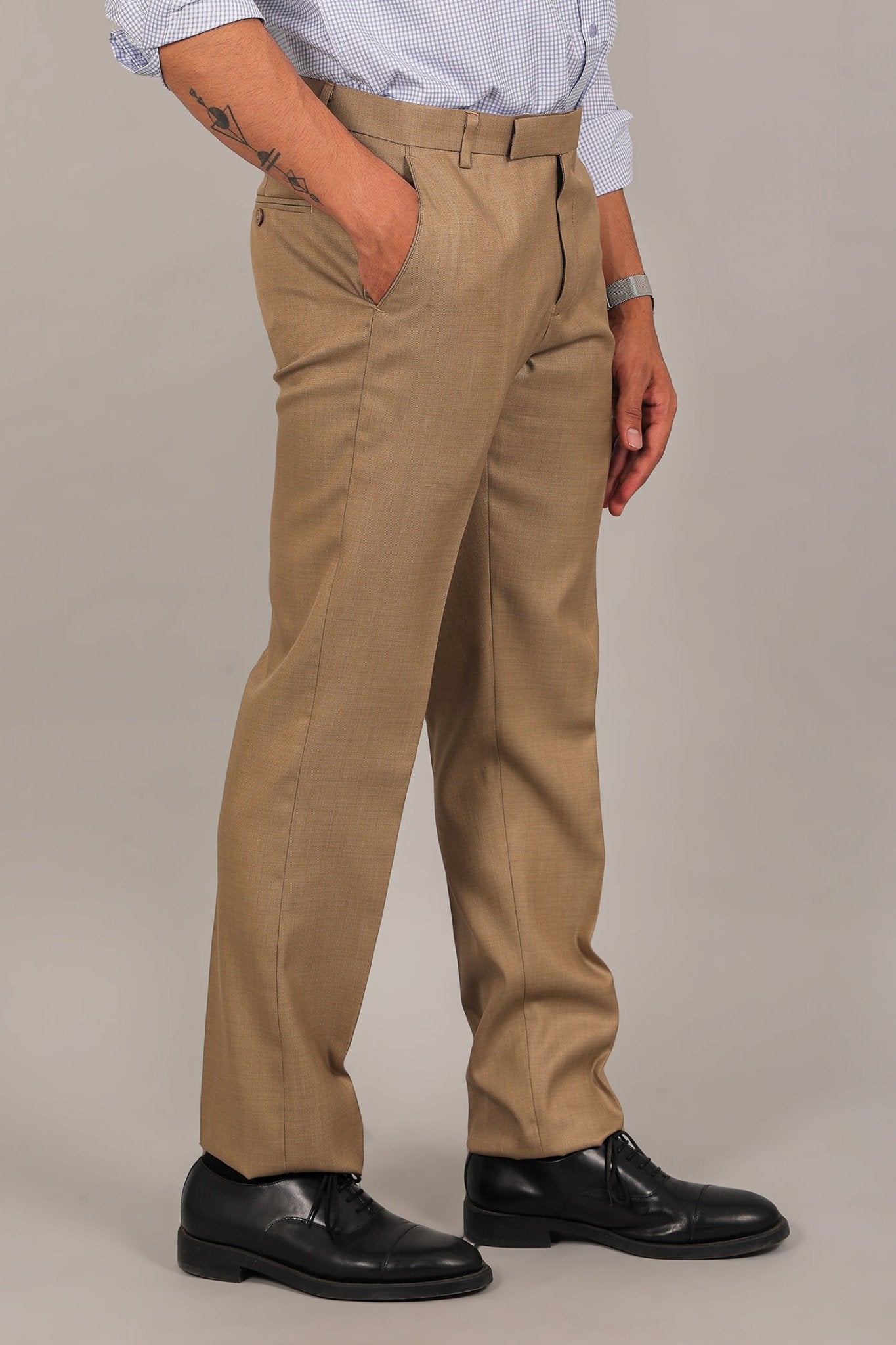 Bluebird Men's Tan Formal Trouser | Swadesiicart