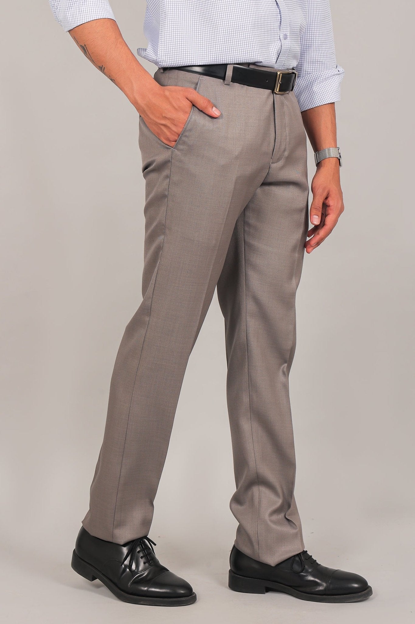 Bluebird Men's Taupe Formal Trouser | Swadesiicart