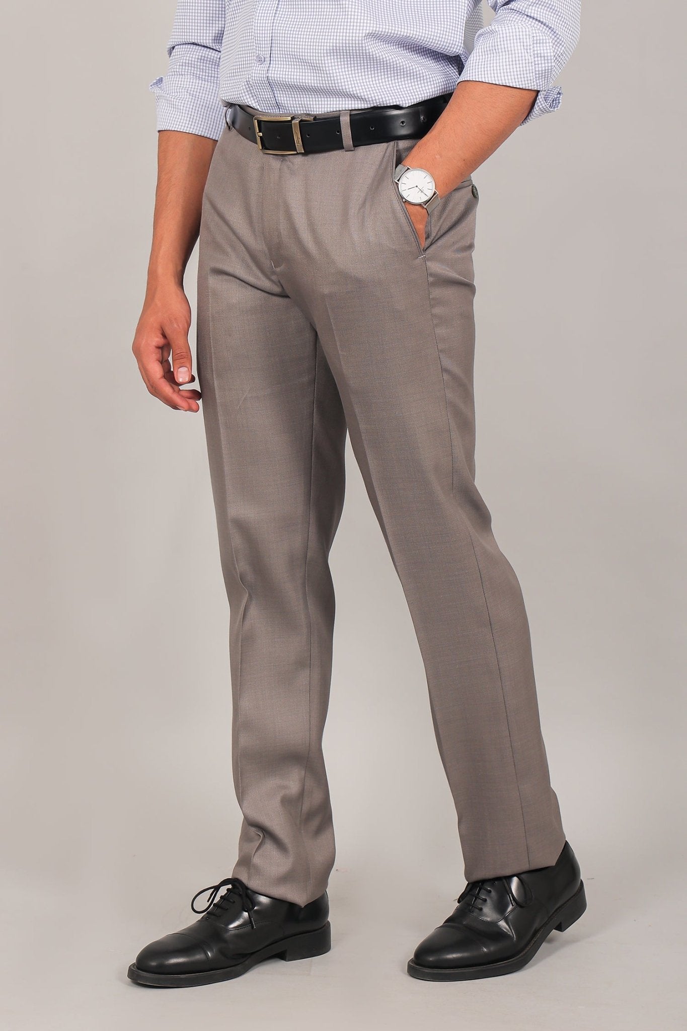 Bluebird Men's Taupe Formal Trouser | Swadesiicart