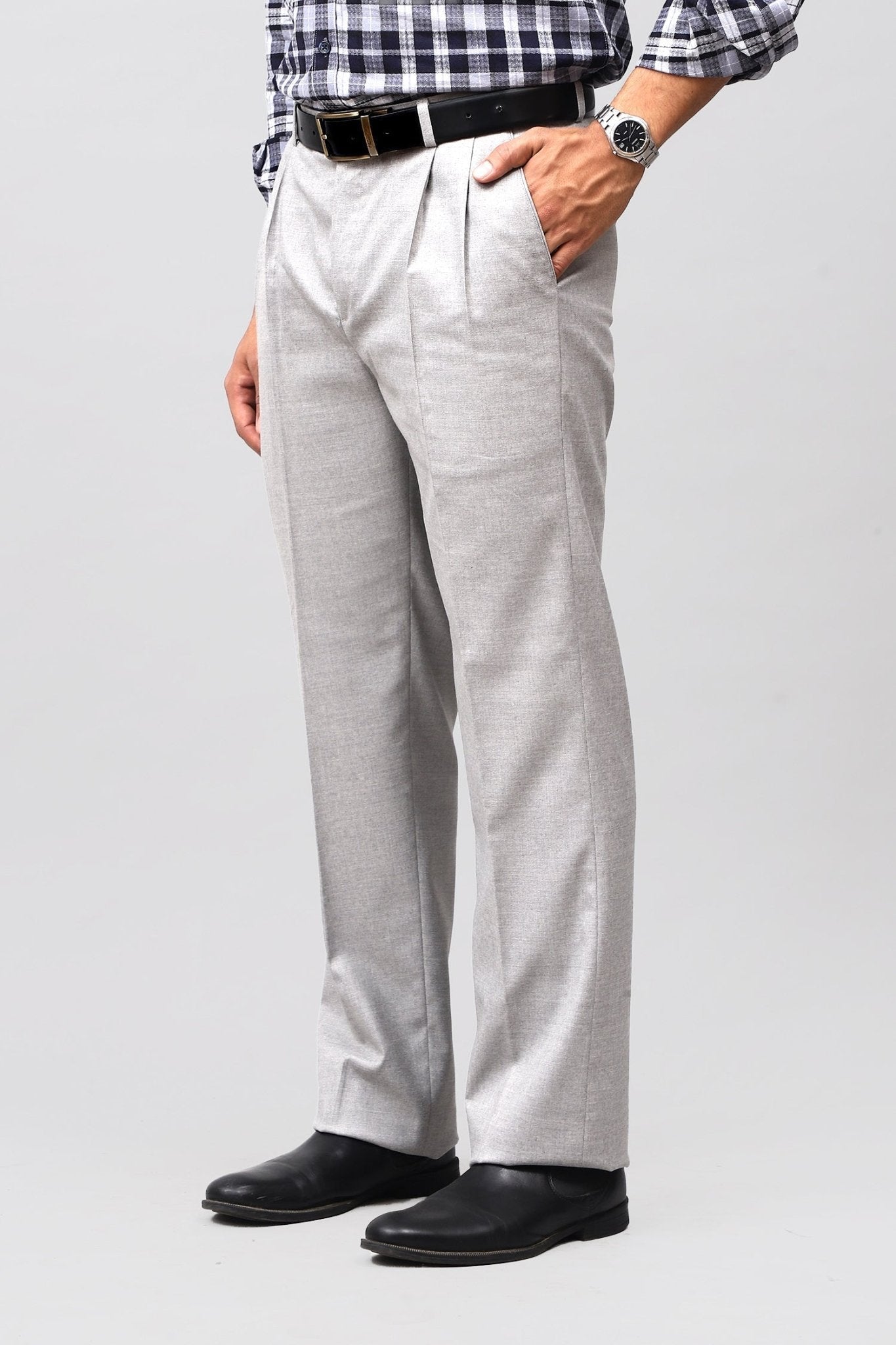 Bluebird Modern Light Grey Pleated Trouser | Swadesiicart