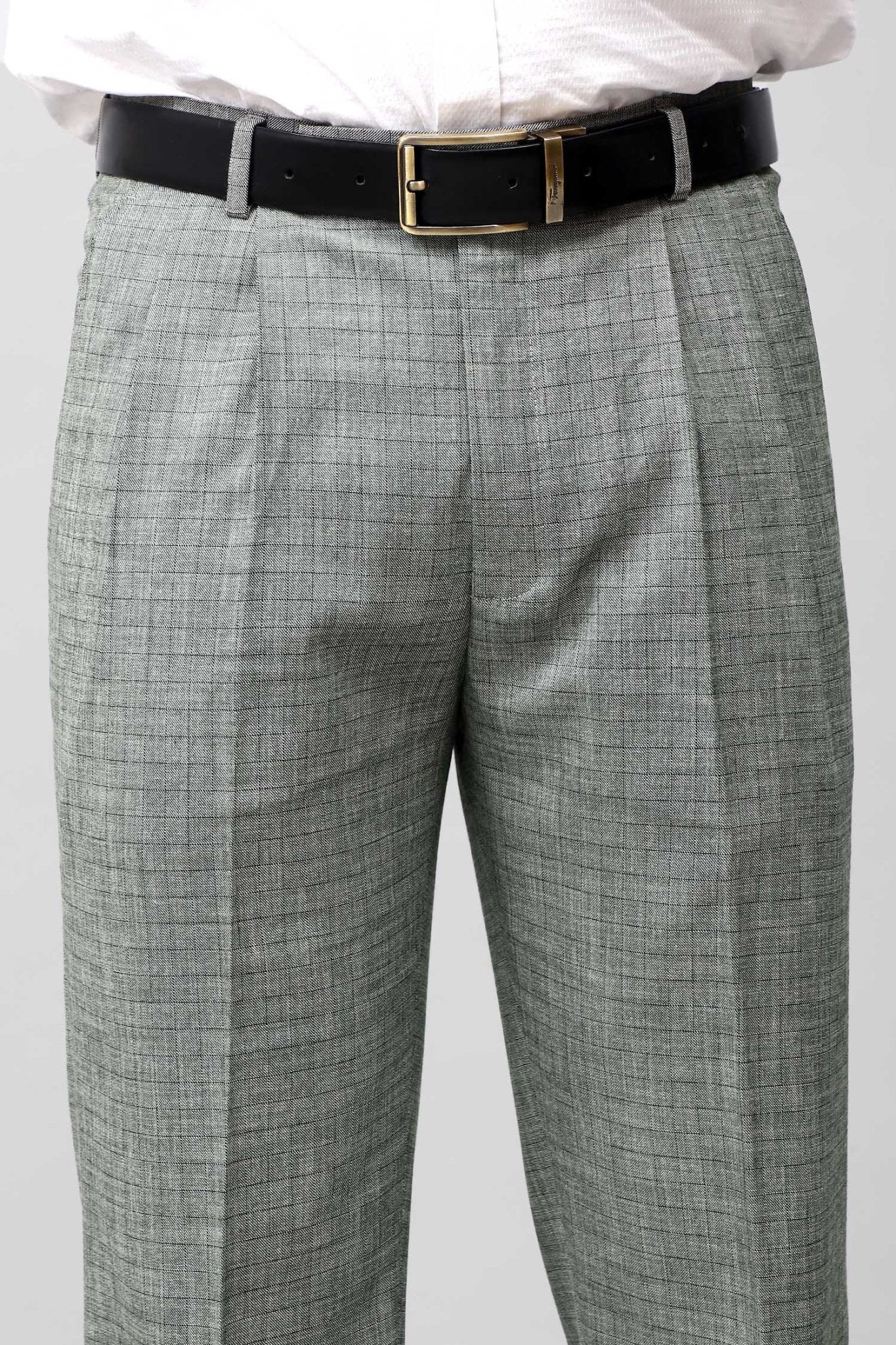 Bluebird Premium Light Grey Check Pleated Trouser | Swadesiicart