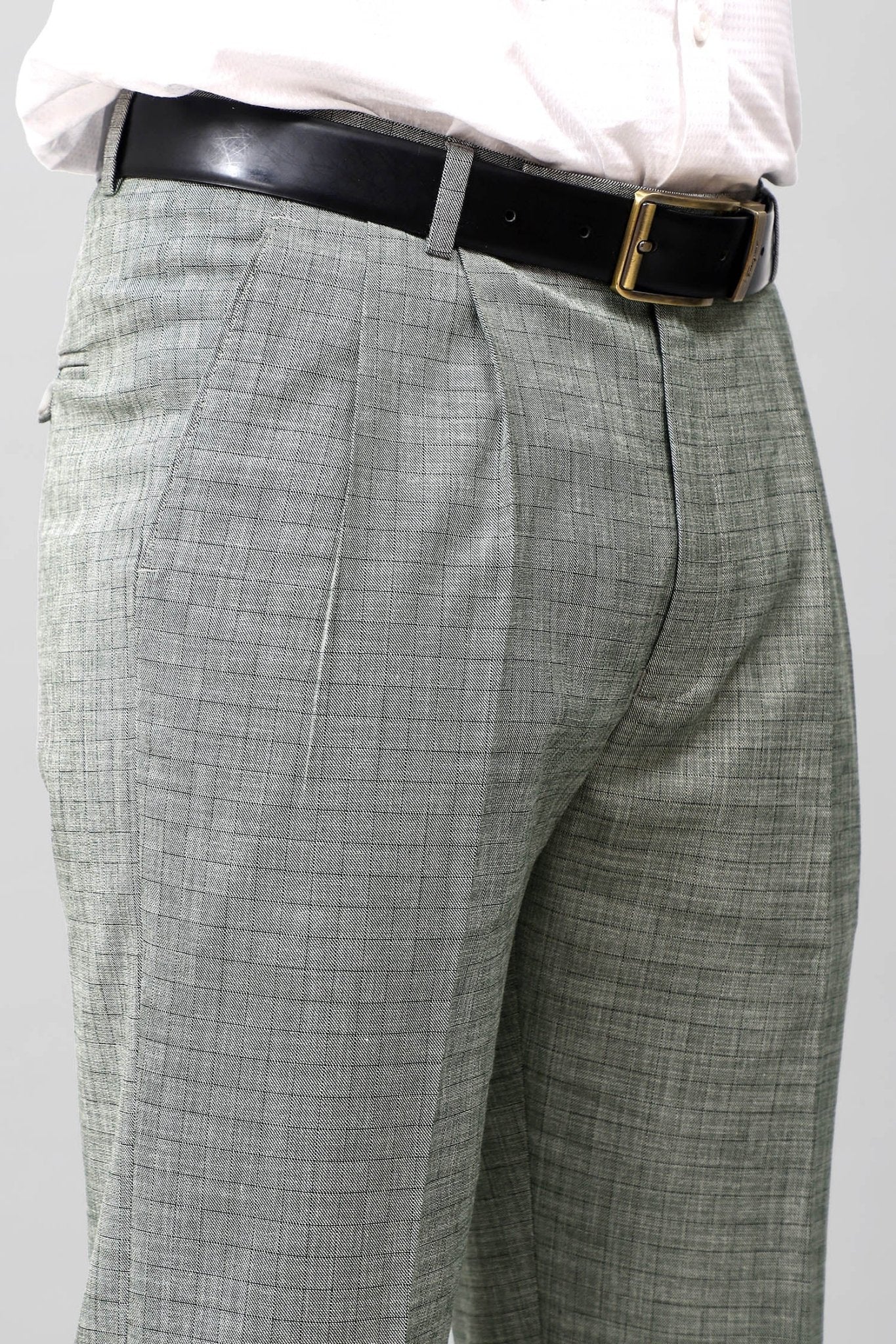 Bluebird Premium Light Grey Check Pleated Trouser | Swadesiicart