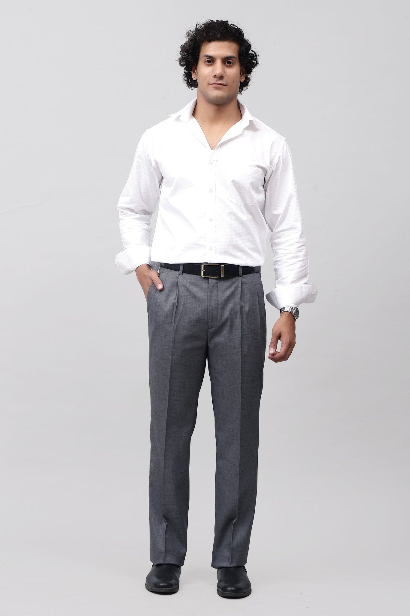 Bluebird Sophisticated Dark Grey Pleated Trouser | Swadesiicart