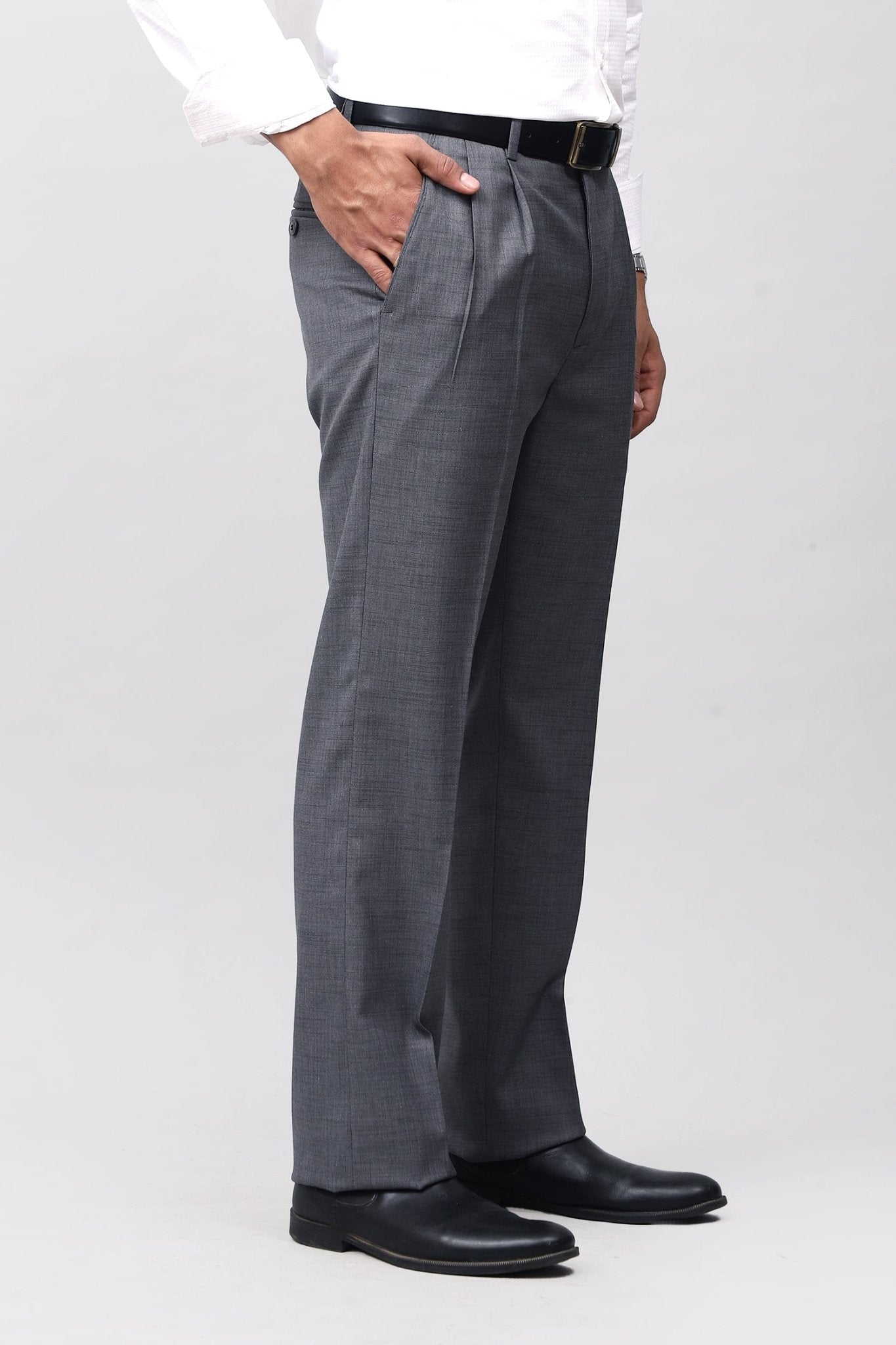 Bluebird Sophisticated Dark Grey Pleated Trouser | Swadesiicart
